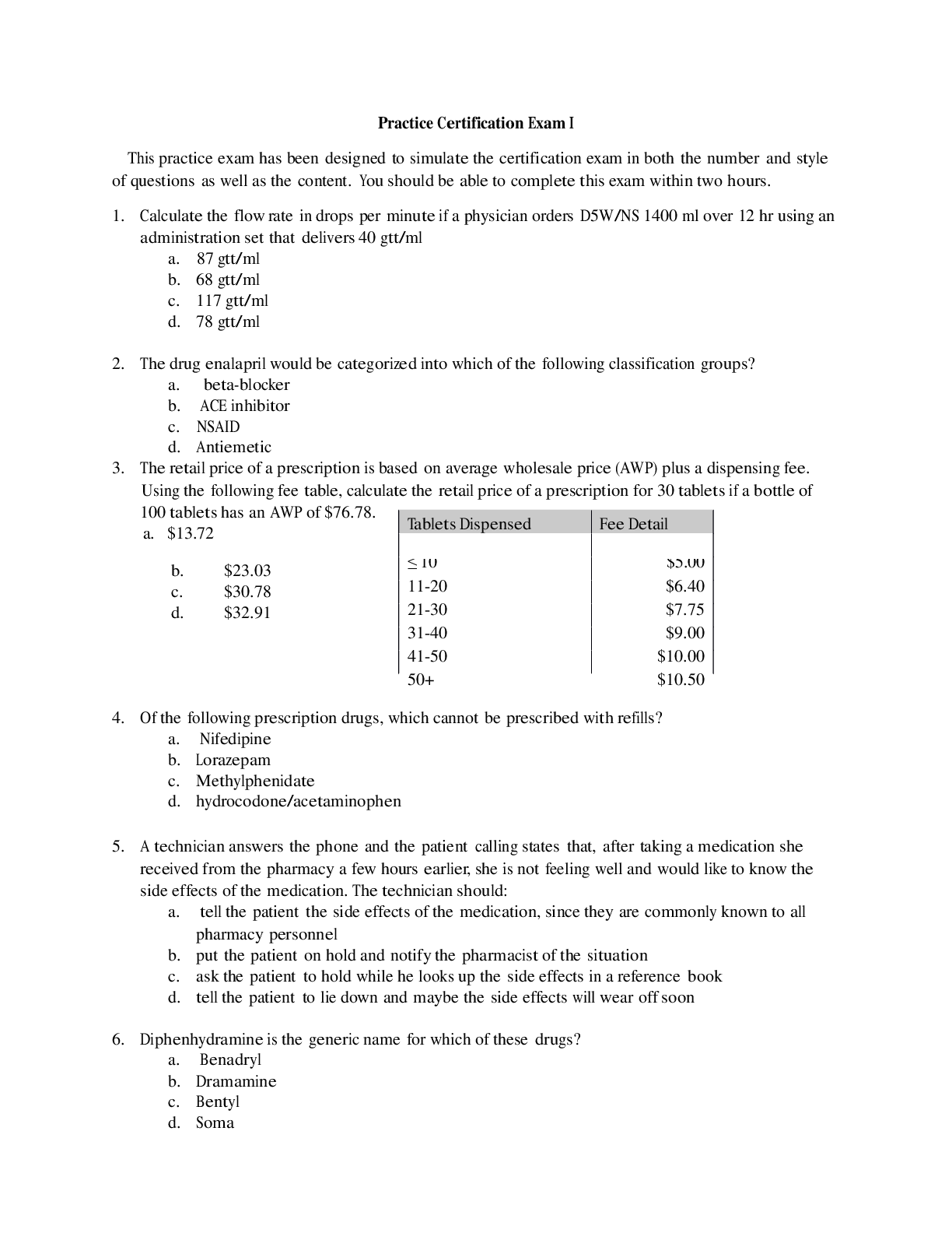 Preview image for PTCB Practice Exam I