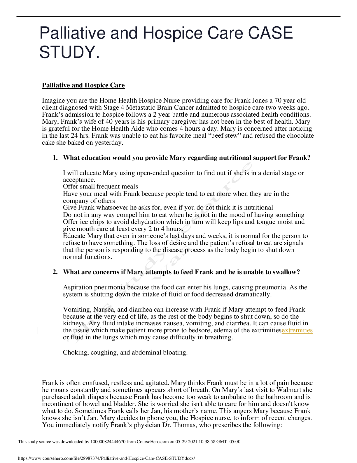 Preview image for Palliative and Hospice Care CASE STUDY