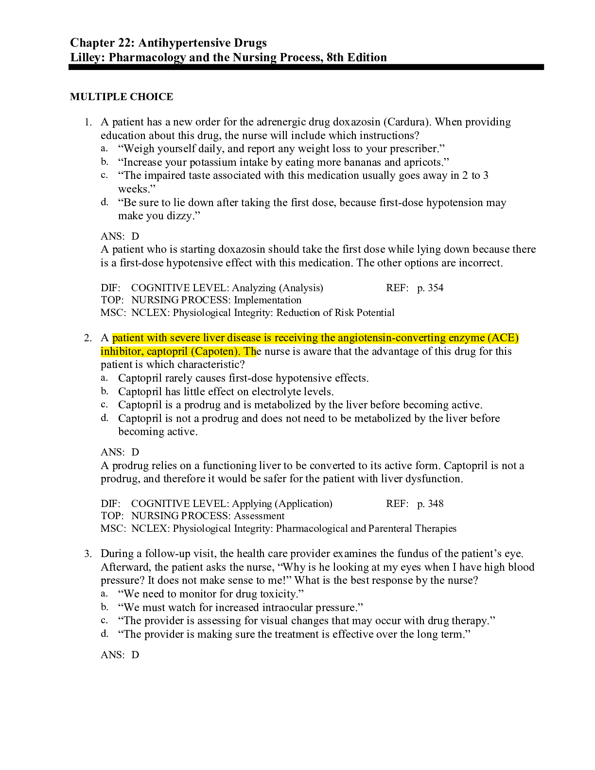 Preview of Chapter 22: Antihypertensive Drugs Lilley: Pharmacology and the Nursing Process, 8th Editi