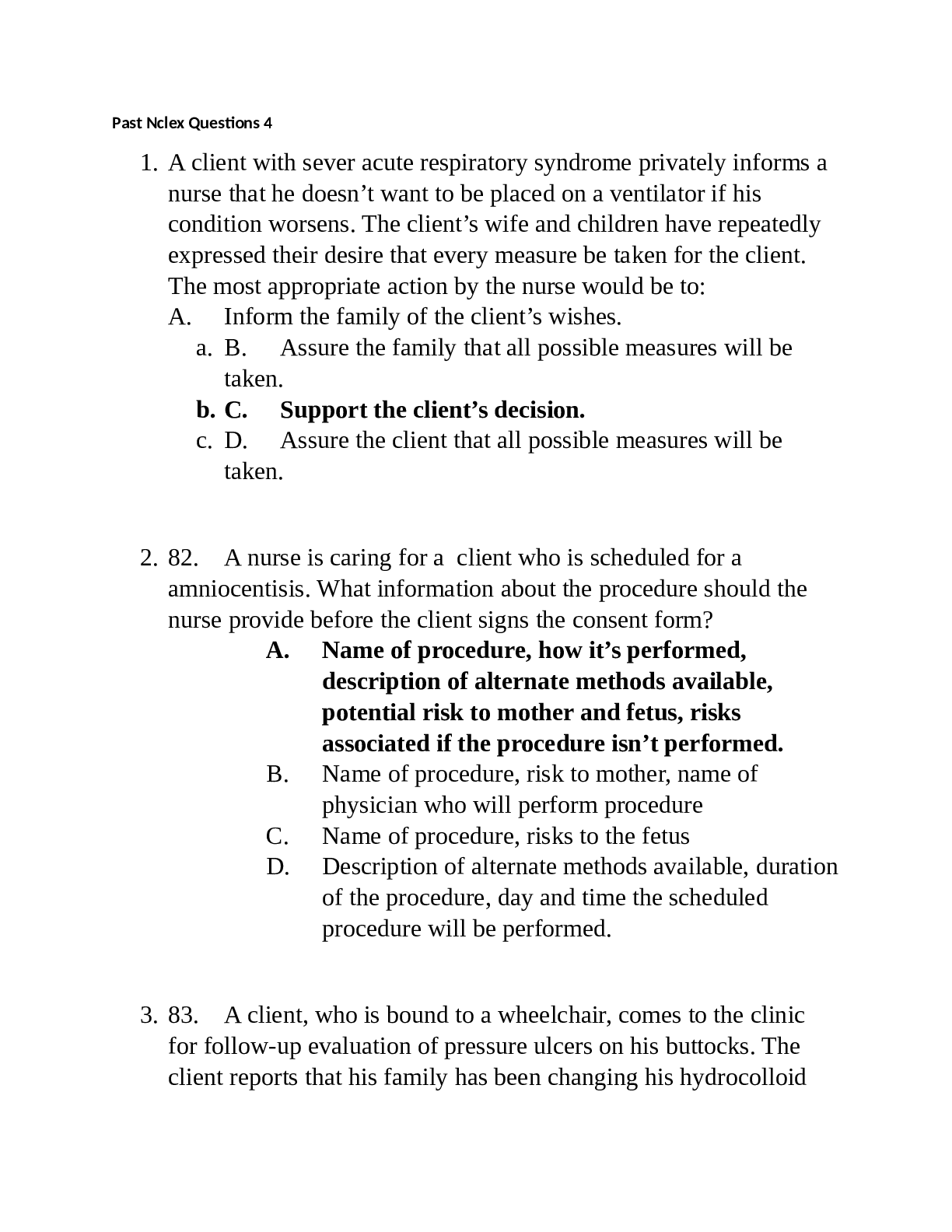 Preview image for NCLEX 100; Past Nclex Questions 4. Revision Questions With Answers Rated A)