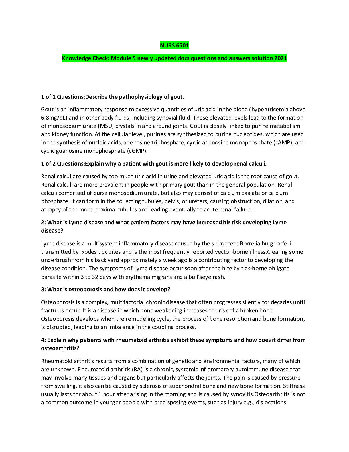 Walden University NURS 6501 Knowledge Check: Module 5. All Answers in full Paragraphs.
