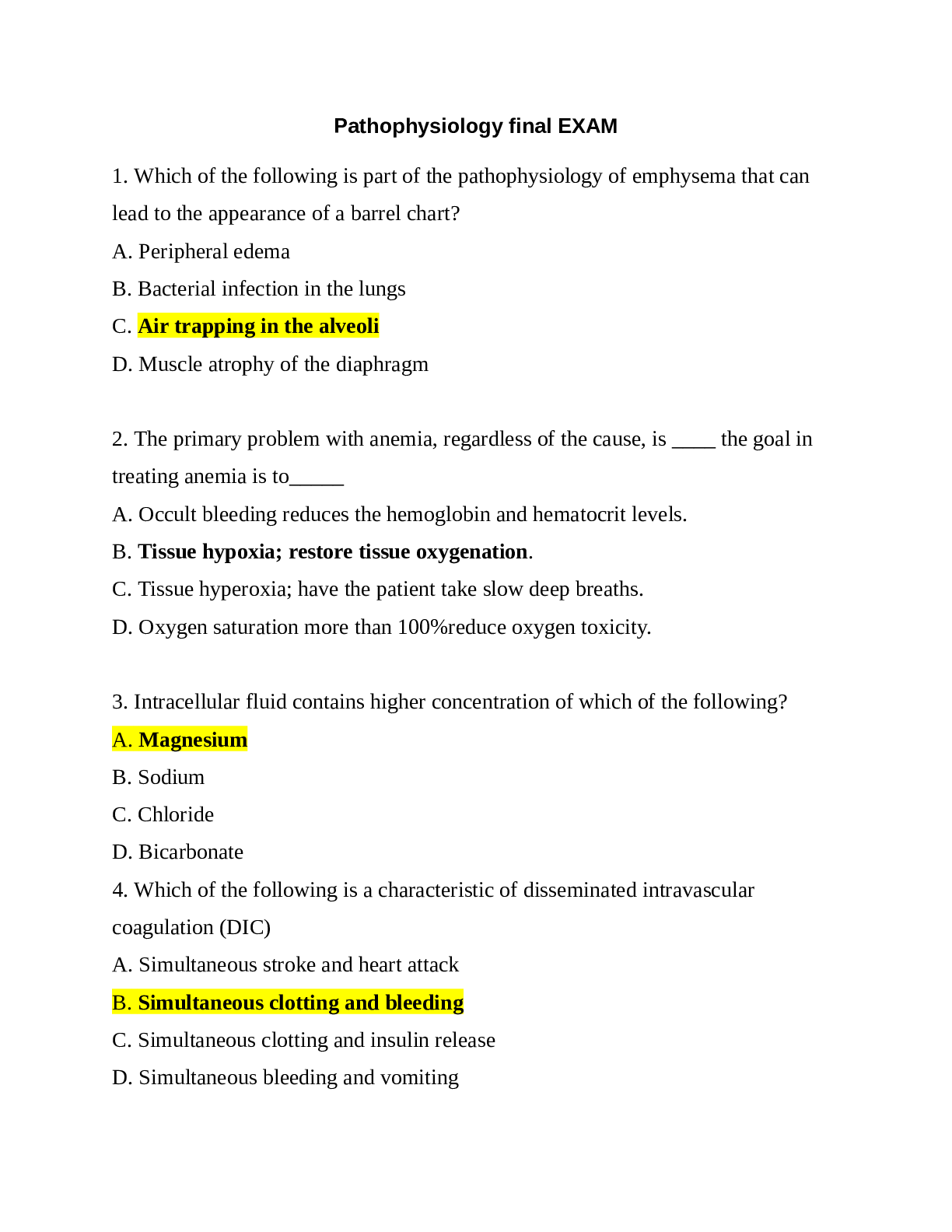 Preview of PATHOPHYSIOLOGY FINAL EXAM GRADED 100% A