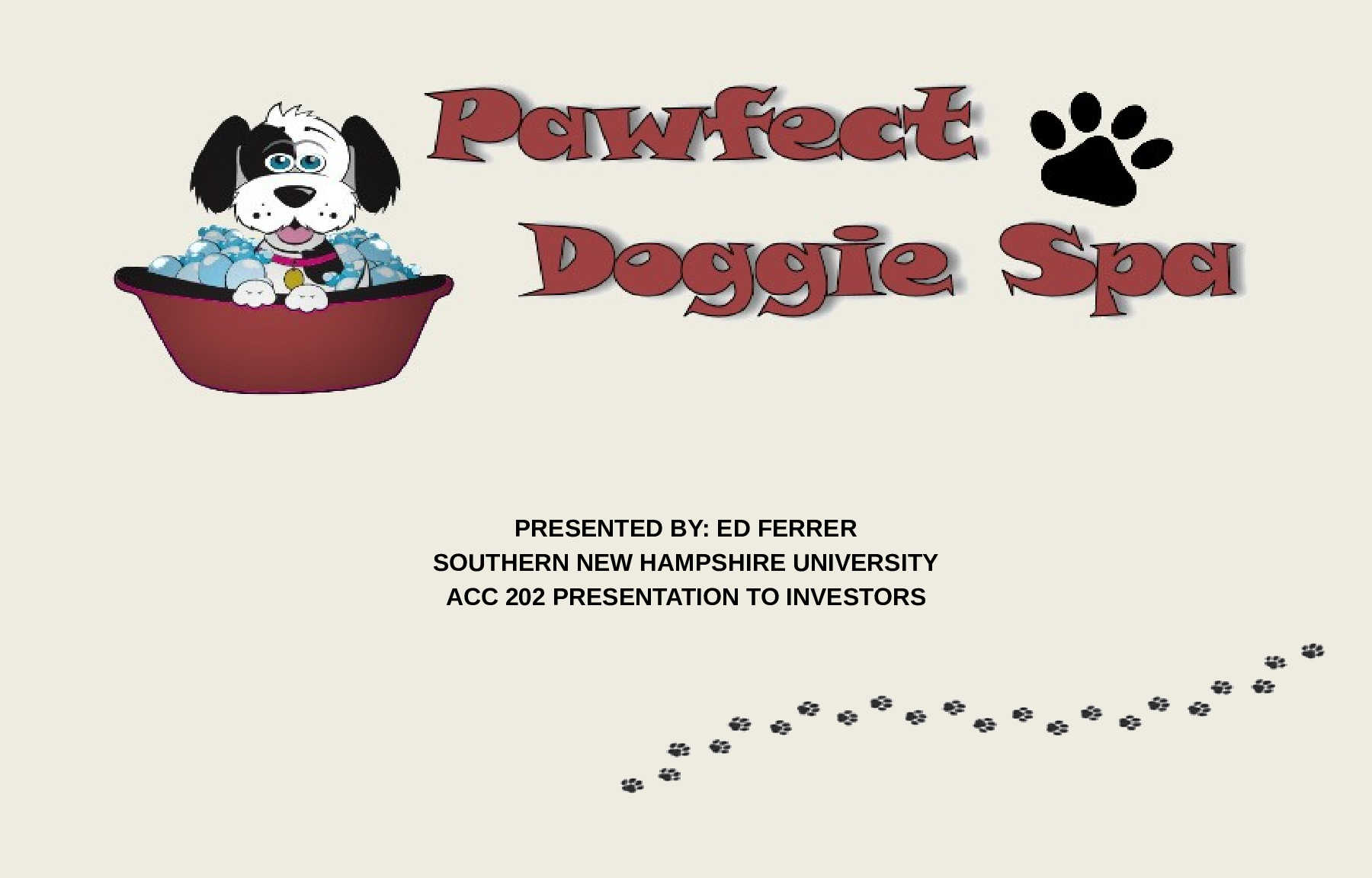 Preview image for Southern New Hampshire University ACC 202 Pawfect Doggie Spa Presentation to Investors Final