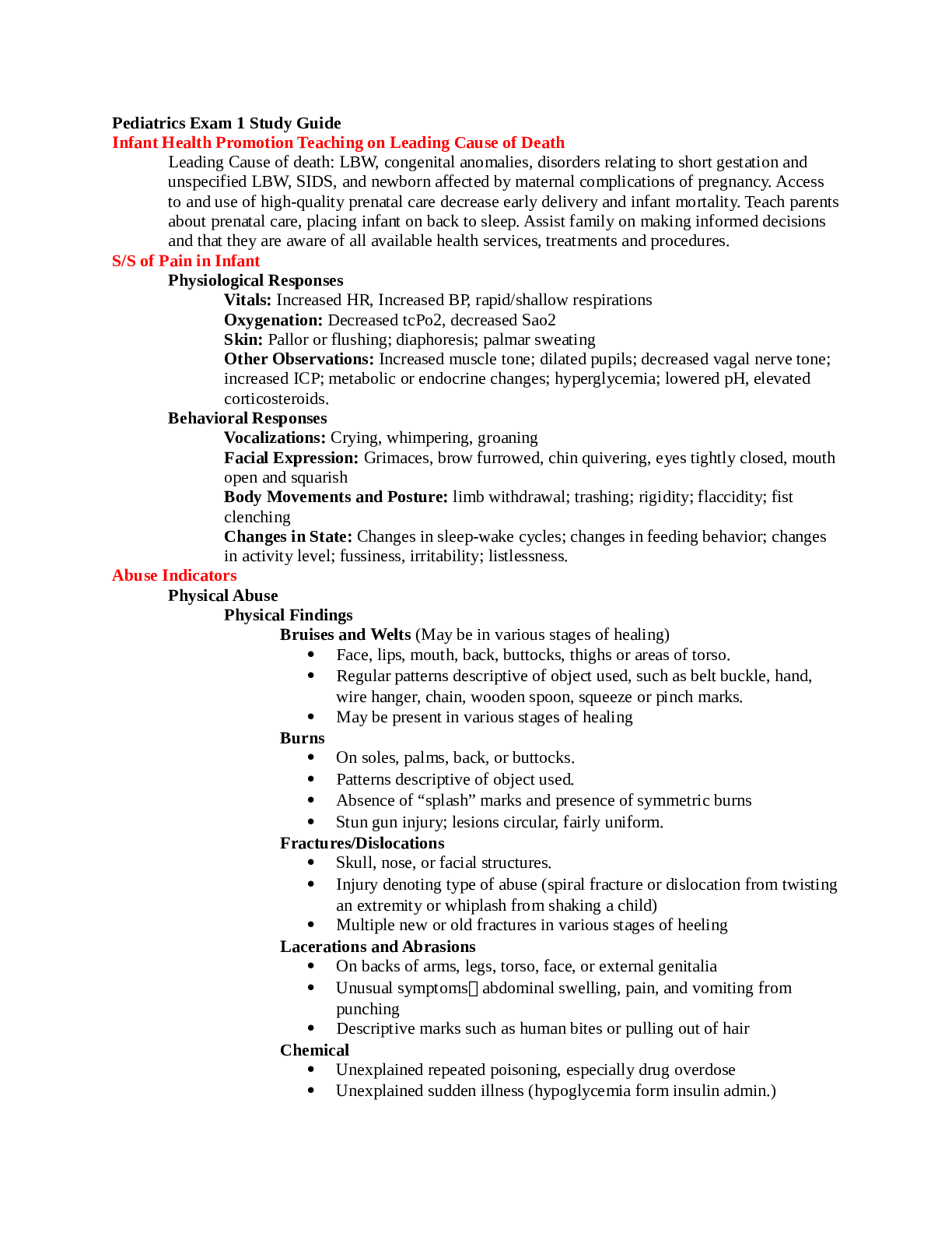 Preview of Pediatrics Exam 1 Study Guide Nursing 328