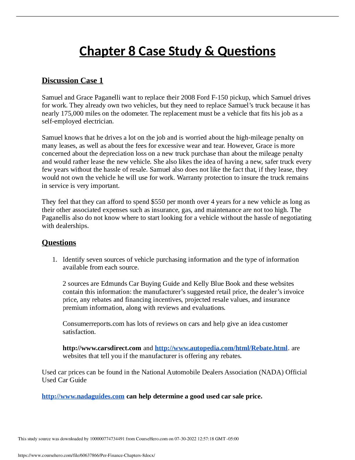 Preview image for Questions and Answers > Chapter 8 Case Study & Questions Discussion Case 1