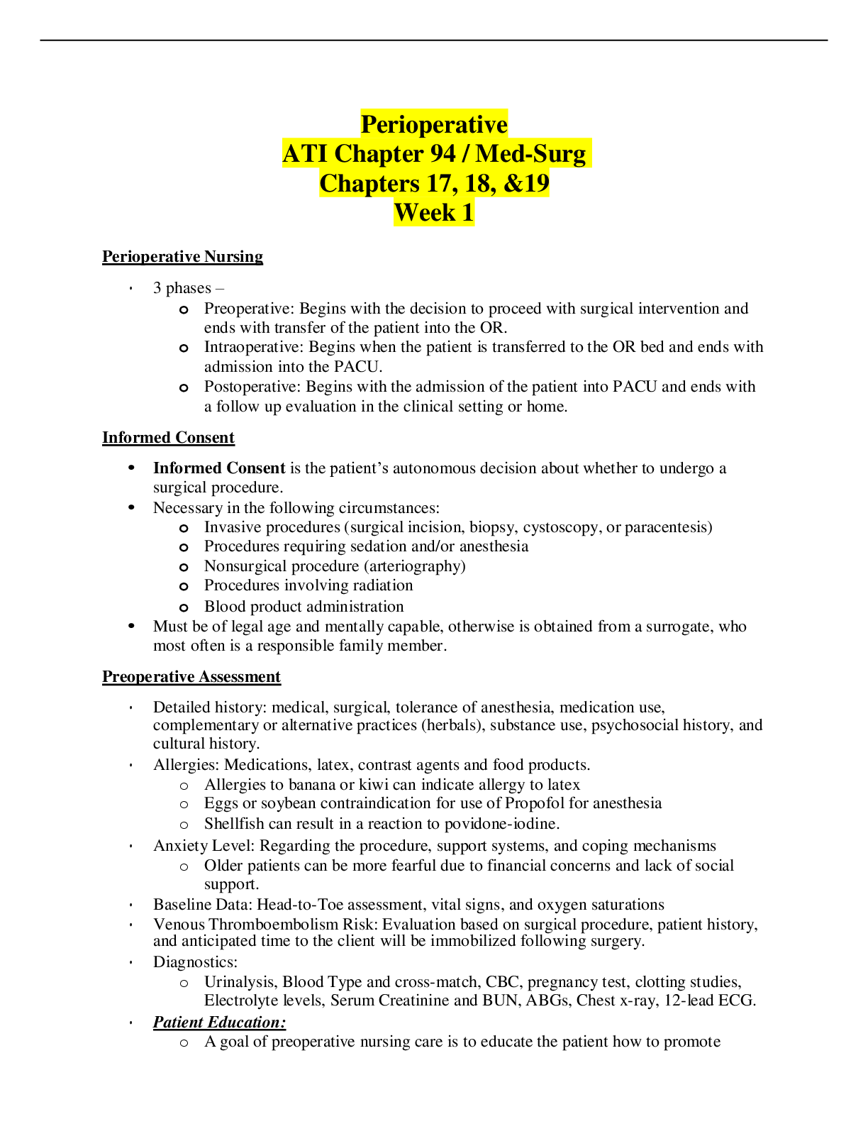 Preview image for Perioperative ATI Chapter 94 / Med-Surg Chapters 17, 18, &19 Week 19(download to score good grade)
