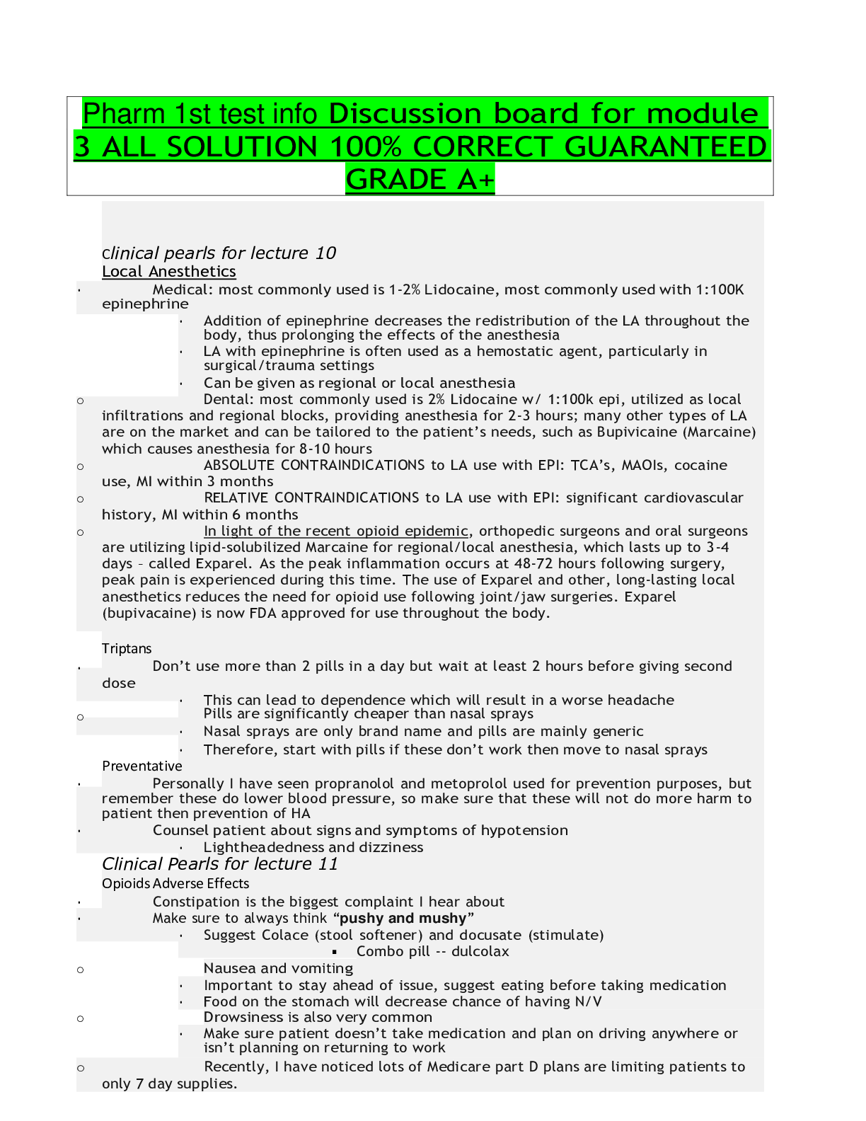 Preview image for Pharm 1st test info Discussion board for module 3 ALL SOLUTION 100% CORRECT GUARANTEED GRADE A+