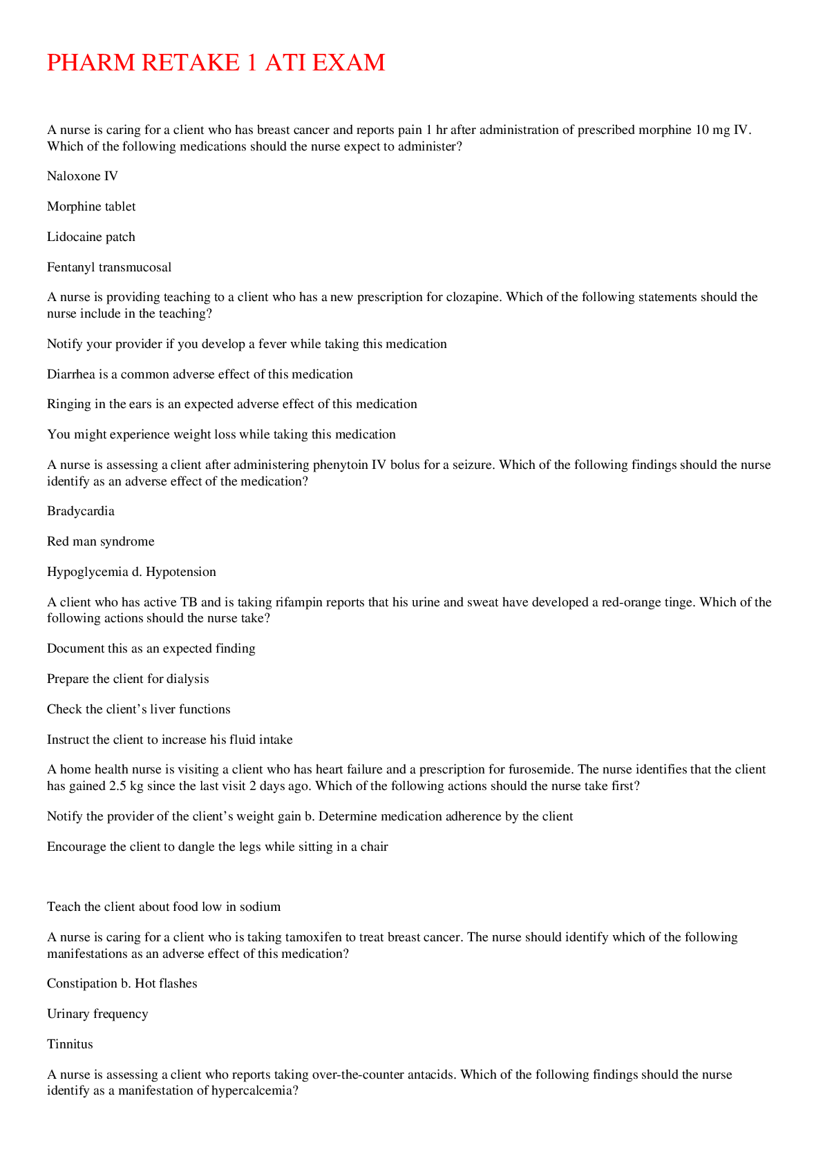 Preview image for Pharm_ ATI_ Retake_ CERTIFIED 100% (ALL ANSWERS CORRECT AND EXAMINABLE)LATEST UPDATE