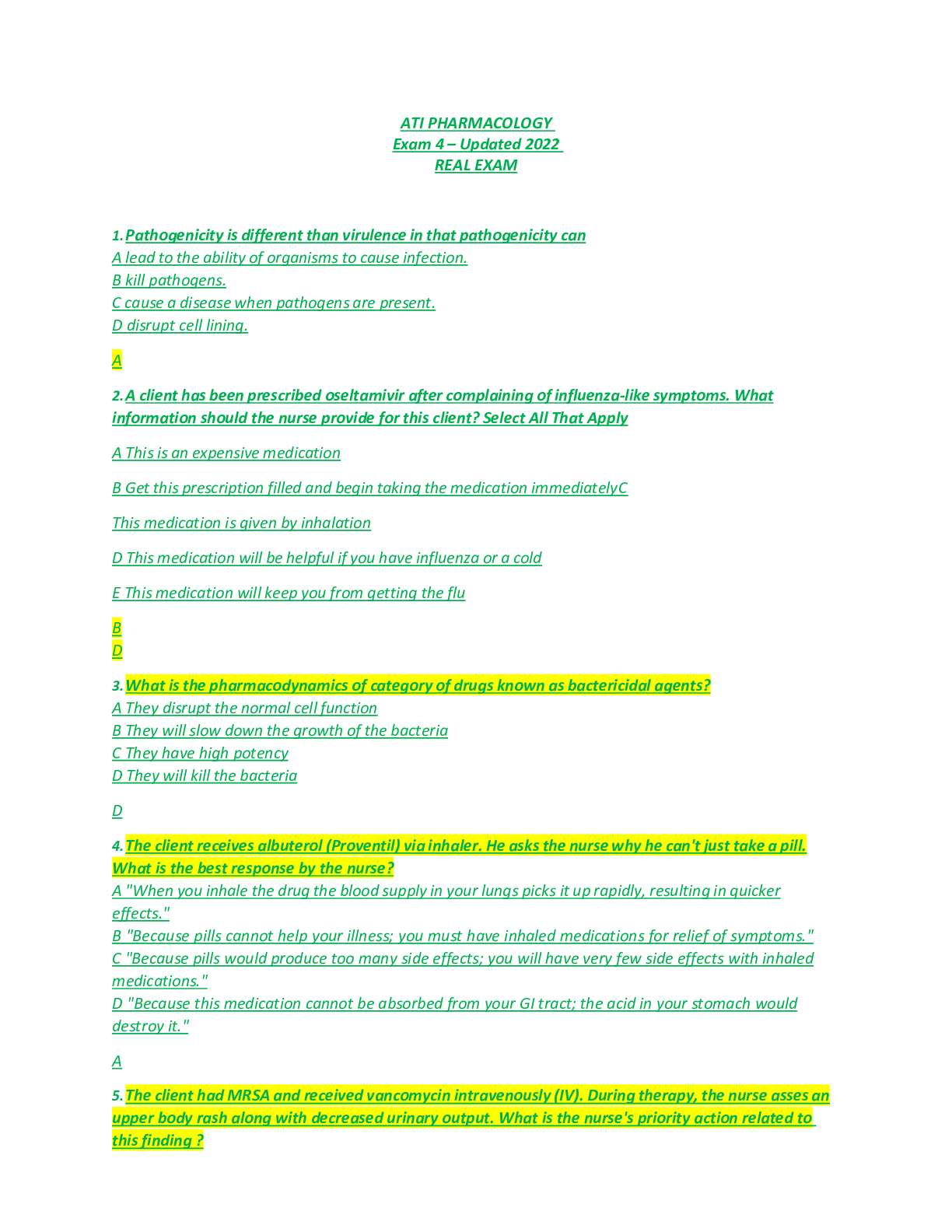 Preview image for ATI PHARMACOLOGY Exam 4 – Updated 2022 REAL EXAM
