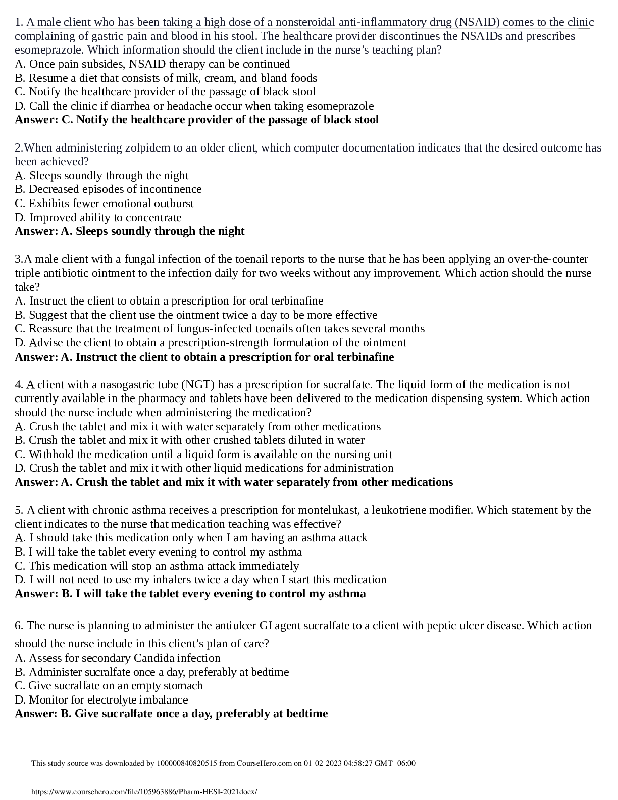 Preview image for Pharmacology HESI Exam Questions and Answers 2021