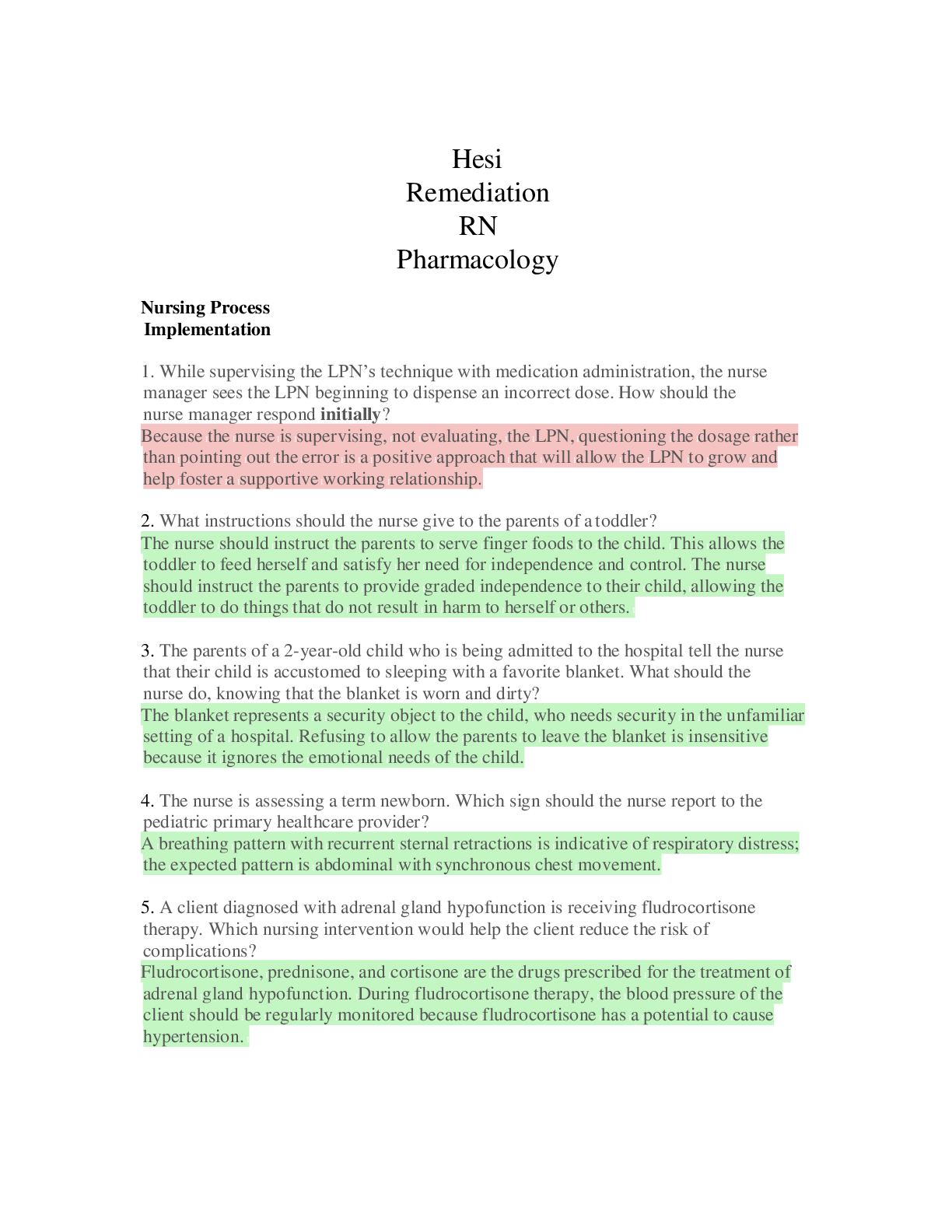 Preview image for Hesi Remediation RN Pharmacology