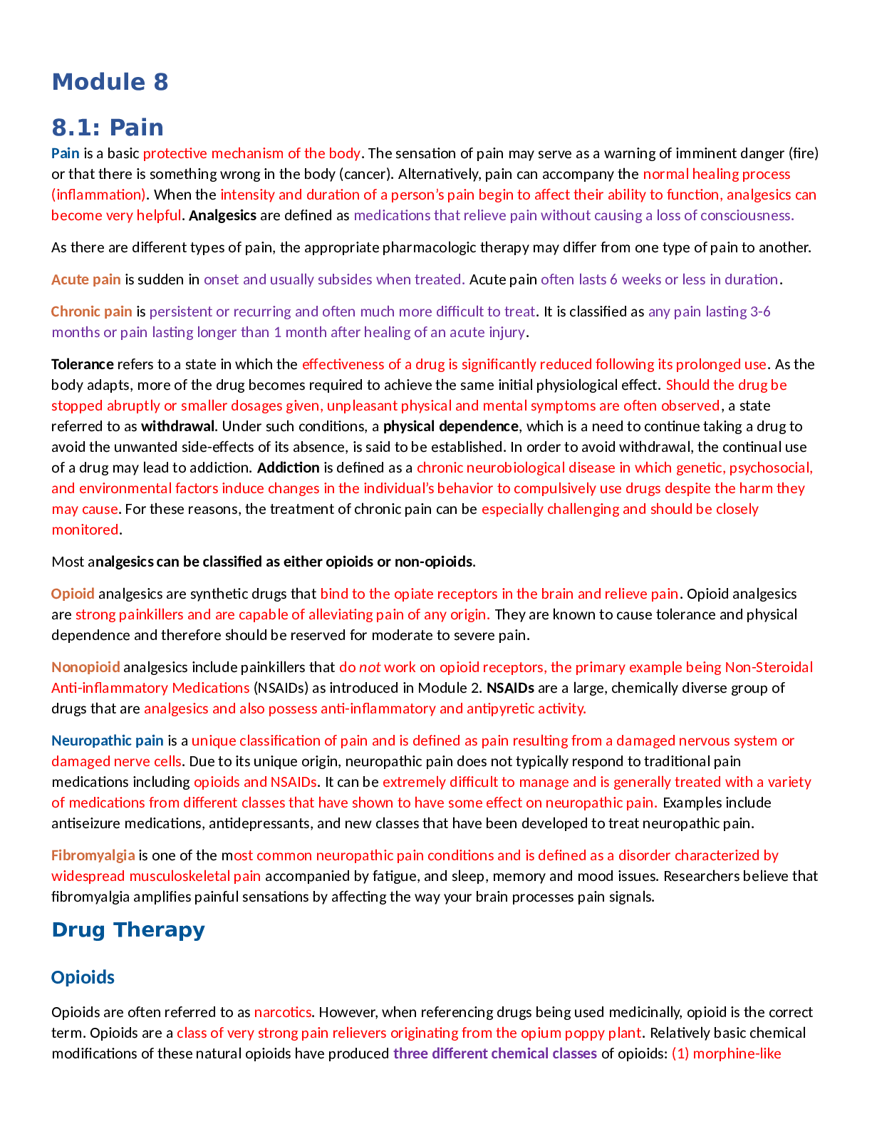 Preview image for Summary Portage Learning NURS 251 Module 8 Introduction to Pain