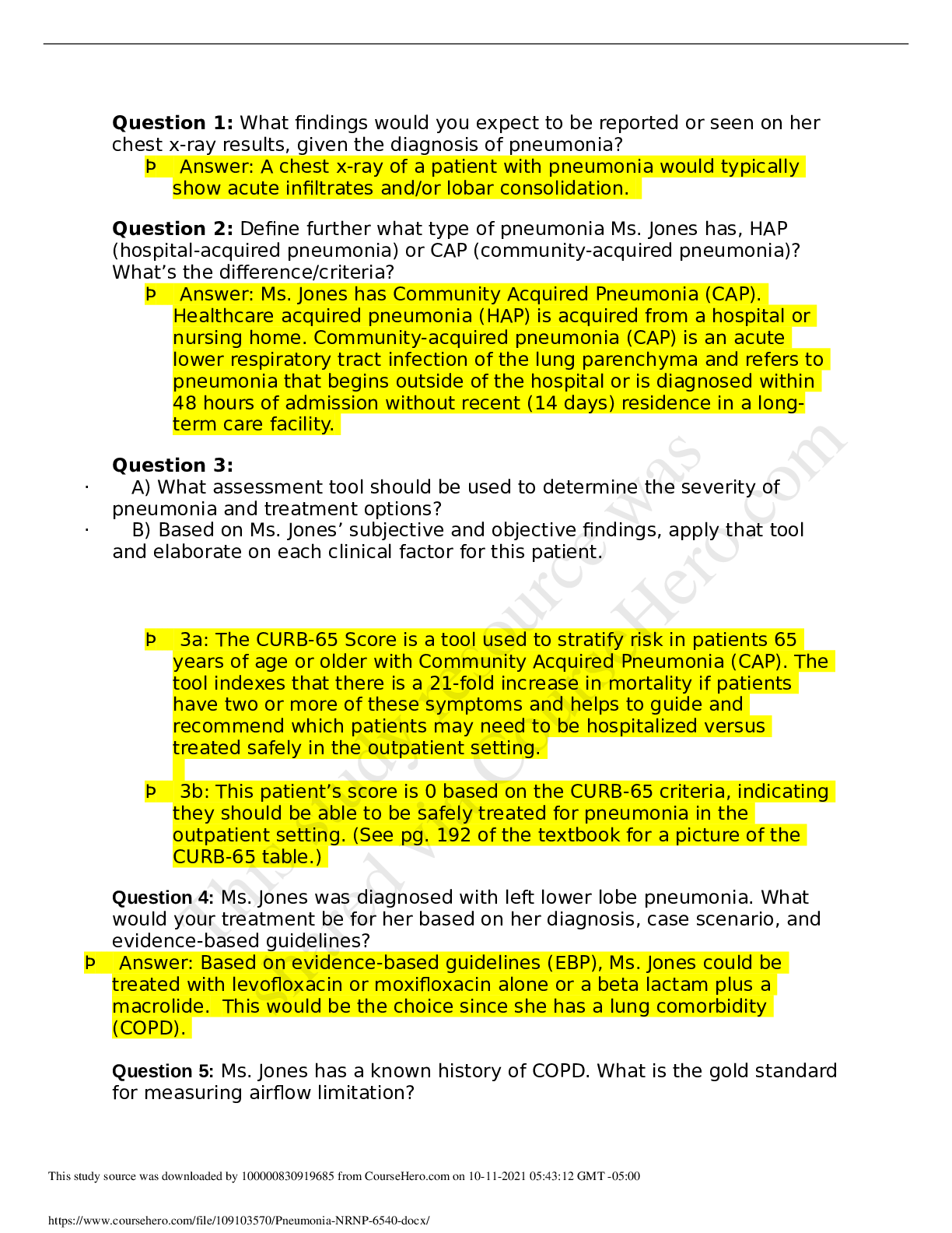 Preview of Pneumonia NRNP 6540 .docx | Fall 2020