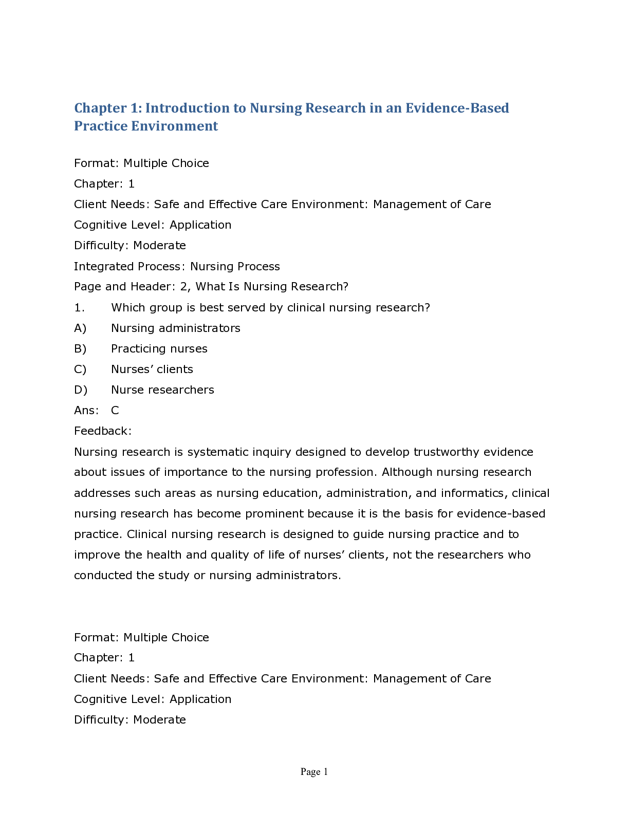 Essentials of Nursing Research, Appraising Evidence for Nursing Practice, 10th Edition by Polit, Beck | TEST BANK
