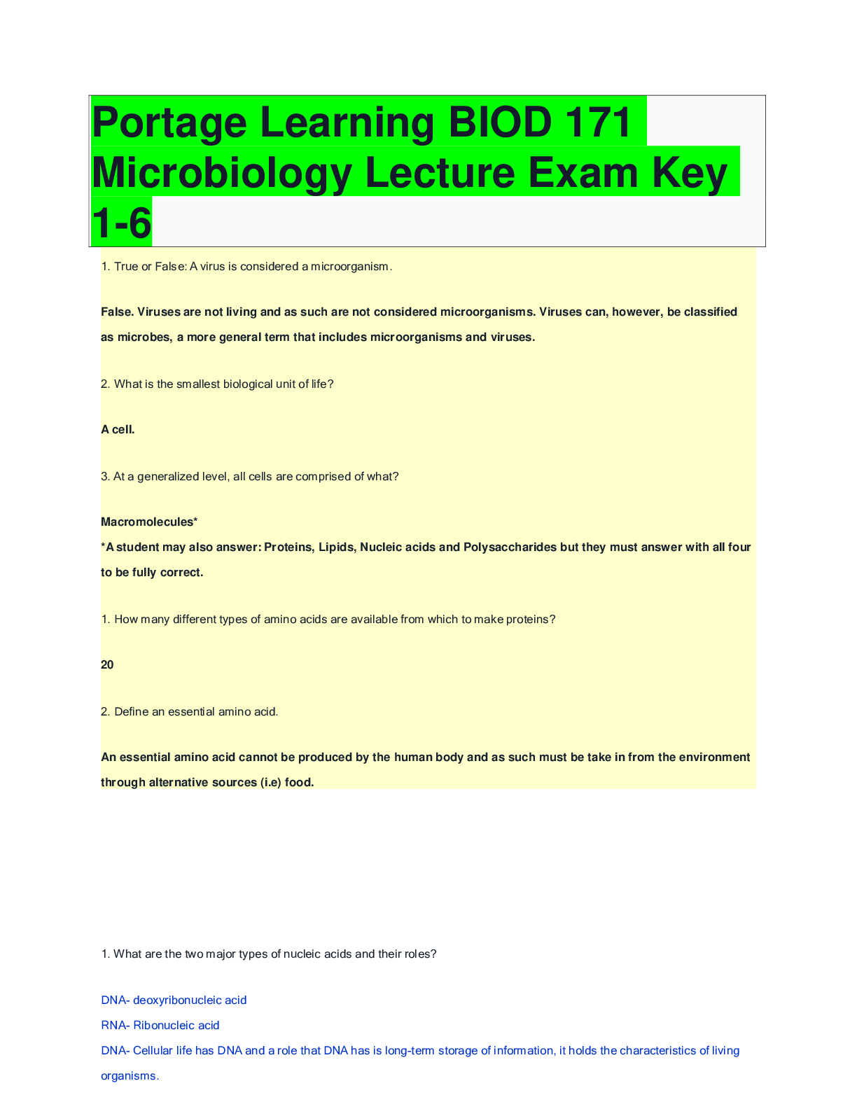 Preview of Portage Learning BIOD 171/Microbiology Module 3 Exam Questions and Answer Key...Latest 12/