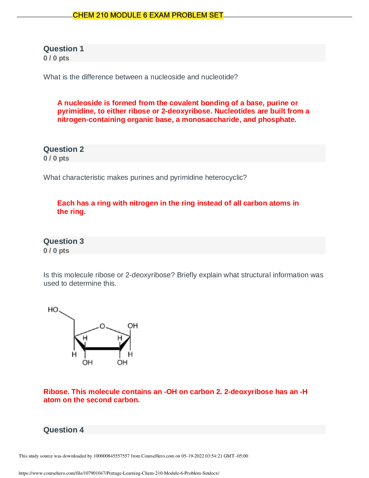 Preview of Portage Learning/ Chem 210 - Module 6 Problem Set.[LATEST 2021/2022]