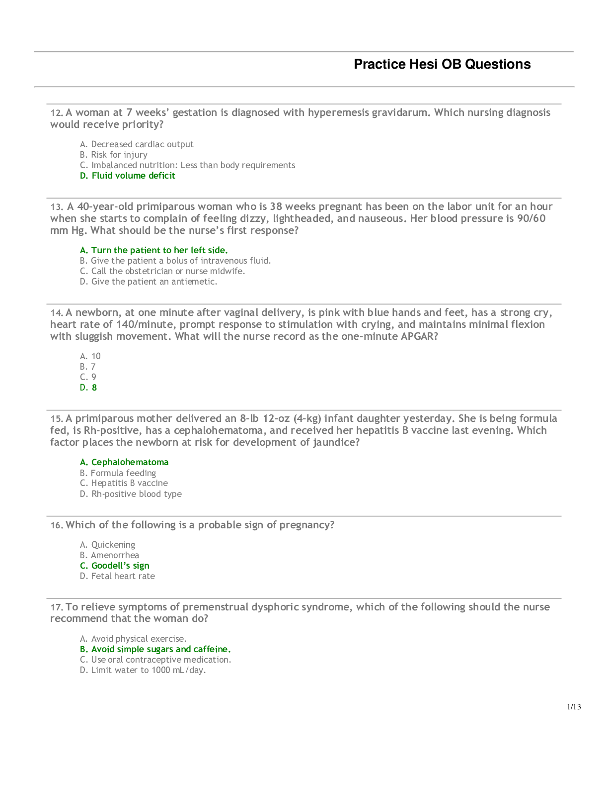 Preview image for Practice Hesi OB Questions