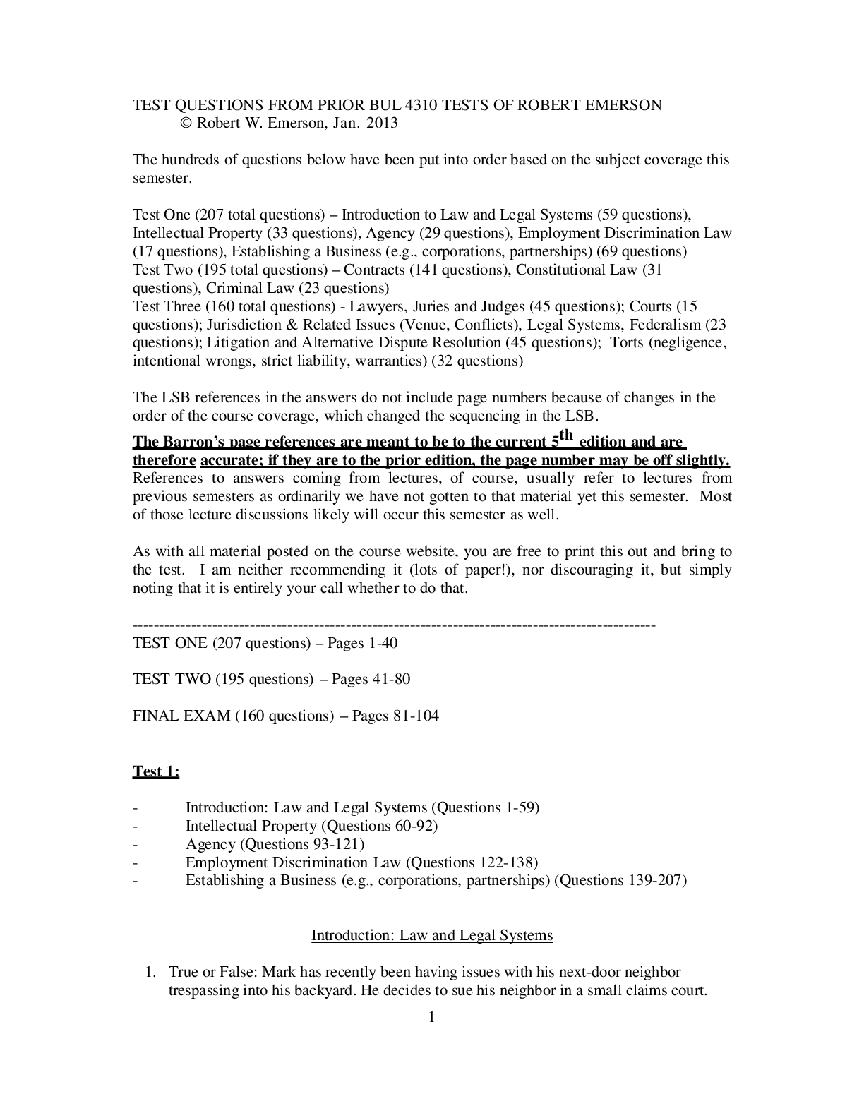 Preview image for Practice Questions for BUL 4310 spring 2013 emerson