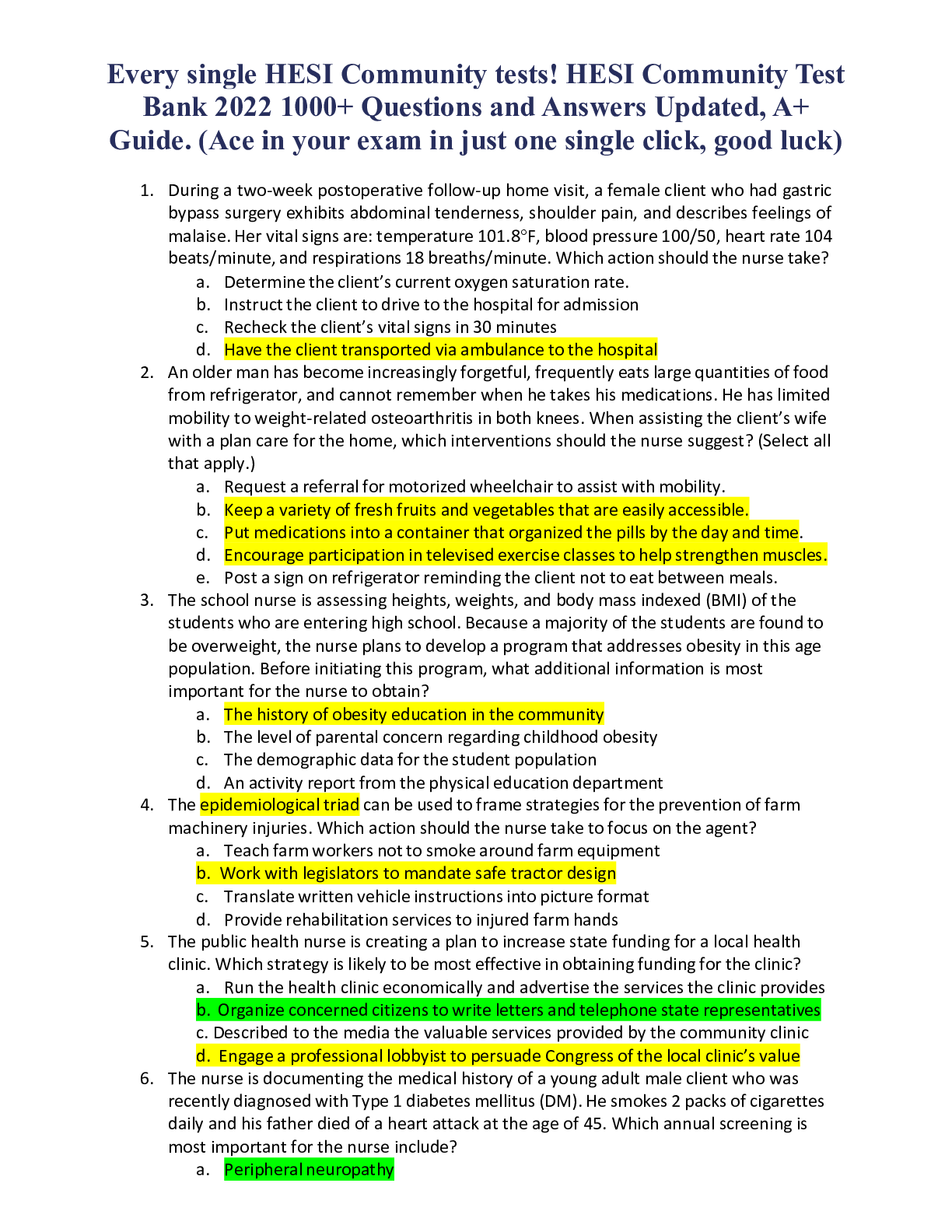 Preview image for Every single HESI Community tests! HESI Community Test Bank 2022 1000+ Questions and Answers Updated, A+ Guide. (Ace in your exam in just one single click, good luck)