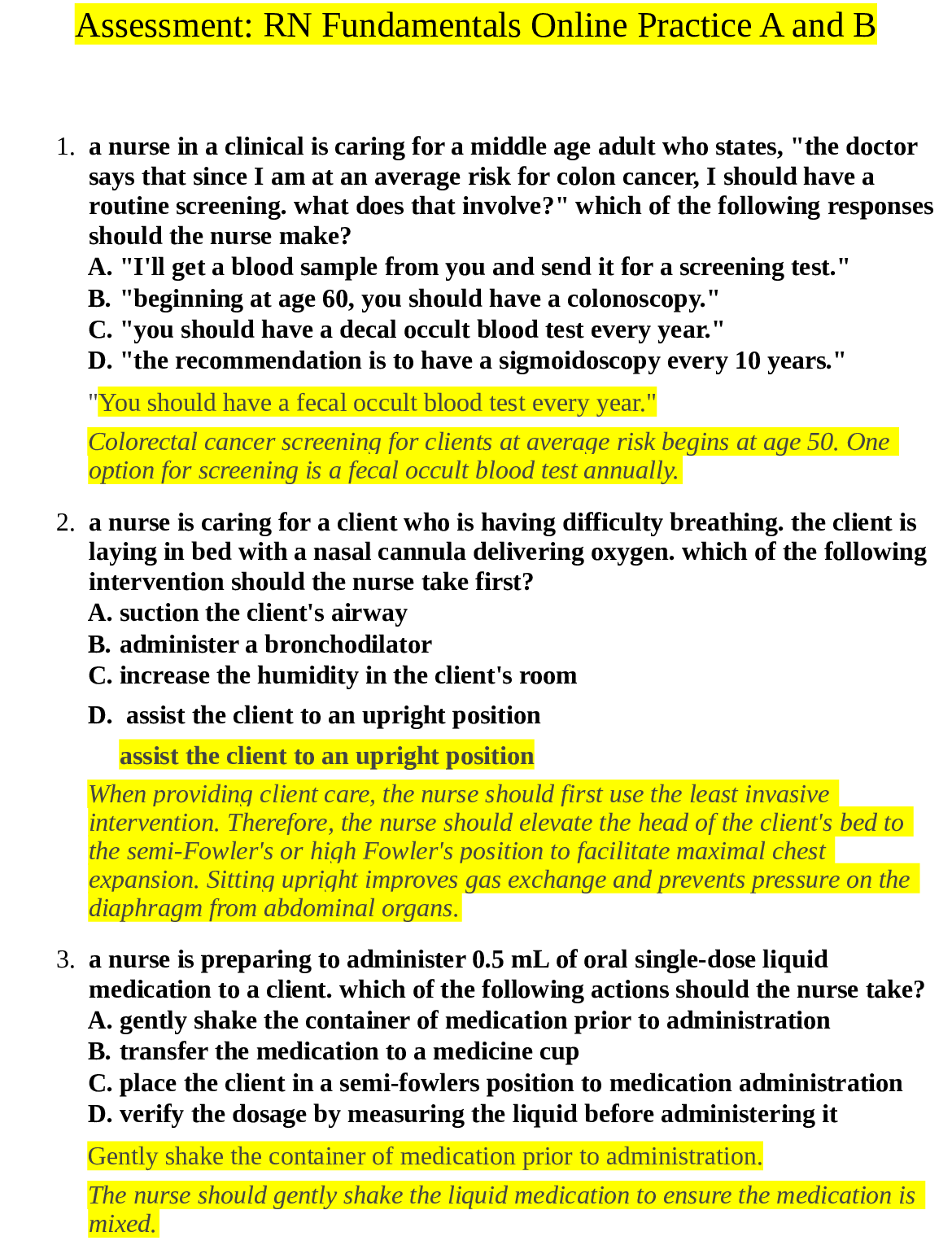 Preview image for ATI Fundamentals Exam | 120 Questions and Answers | LATEST 2021 / 2022