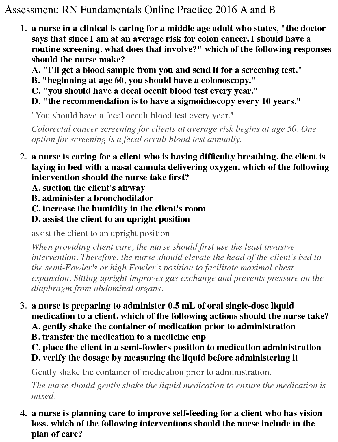 Preview image for ATI RN Fundamentals Exam 2016 form A and B PROCTORED | 120 Questions and Answers |