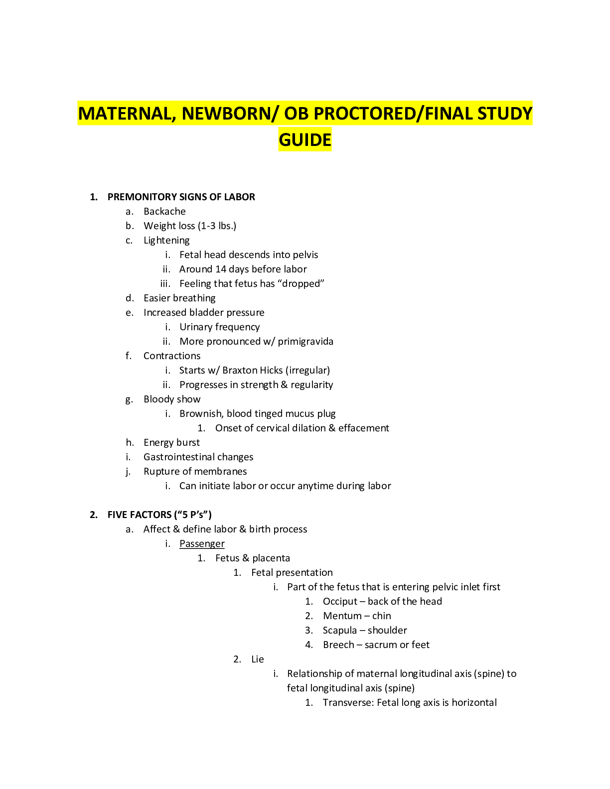 Preview image for MATERNAL, NEWBORN/ OB PROCTORED/FINAL STUDY GUIDE