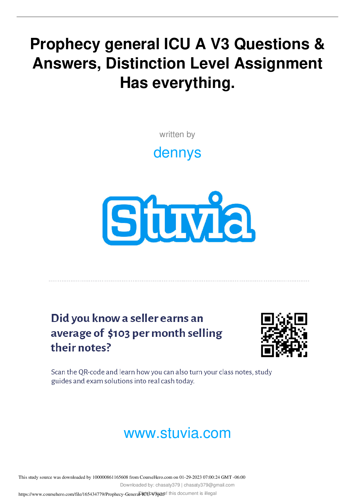 Preview image for Prophecy general ICU A V3 Questions & Answers, Distinction Level Assignment Has everything.