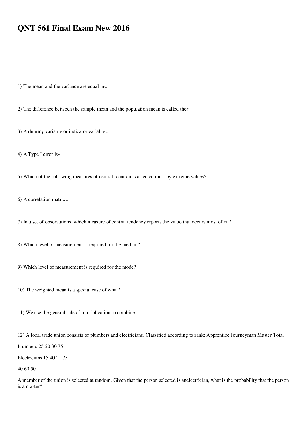 Preview image for QNT 561 Final Exam New