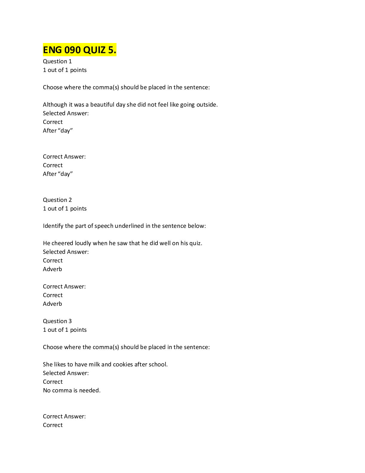 Preview image for ENG 090 QUIZ 5 (ASSURED A)