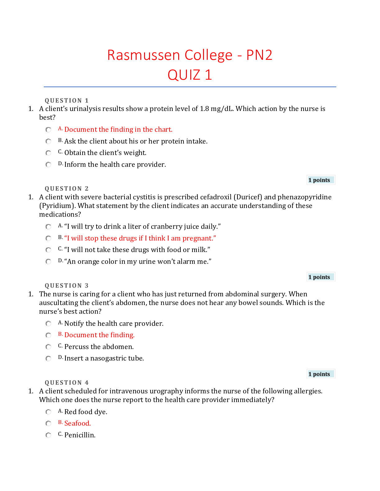 Rasmussen College - PN 2 QUIZ1/ PN2 NUR2571 Professional Nursing 2: Quiz 1. 100% Correct.