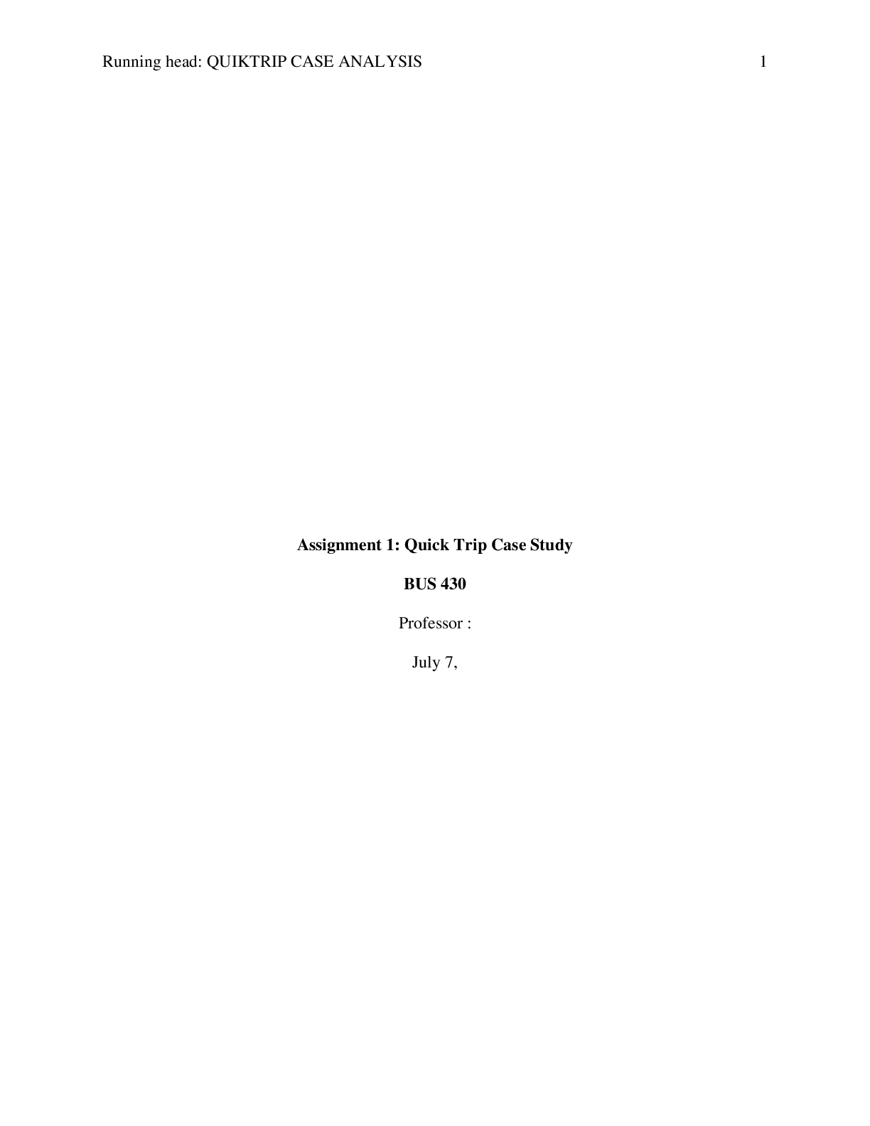 Preview image for Quick Trip Case Study BUS 430 (ASSURED A)