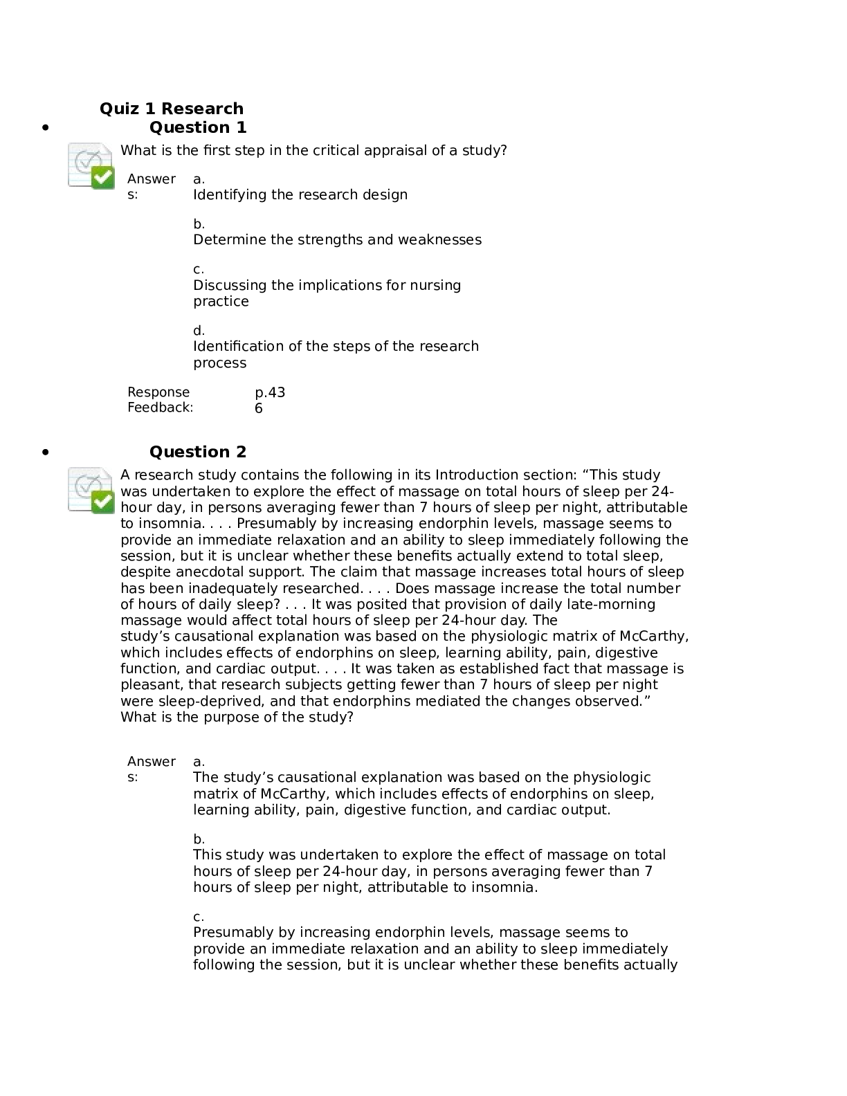 Preview of NURS 5366 / NURS5366 Quiz 1 Research Complete and Graded A