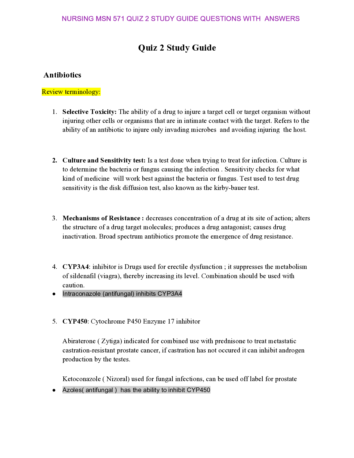 Preview of NR508 / NR 508 Week 2 Study Guide  : Advanced Pharmacology - Chamberlain