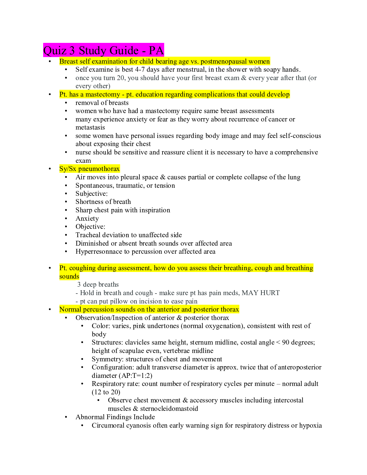 Preview image for NURS 190 Quiz 3 Study Guide - PA 2021