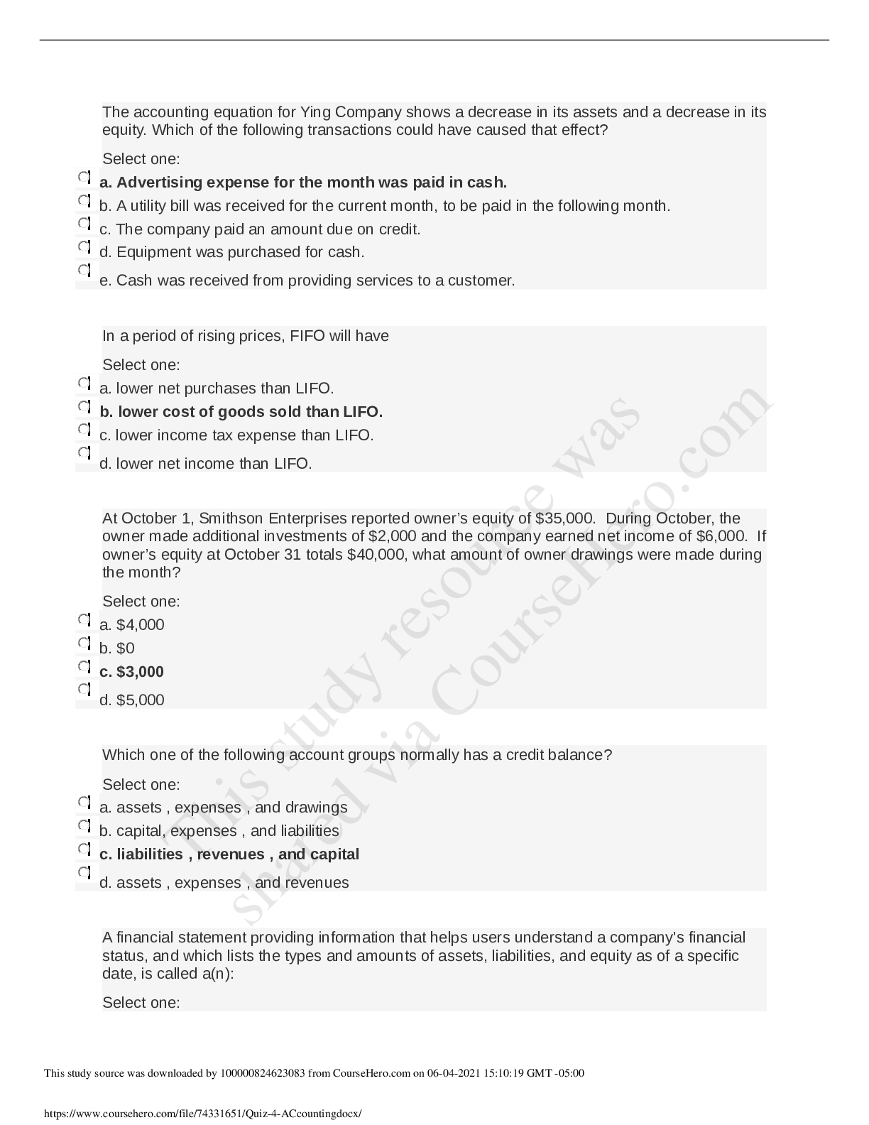 Preview of FINANCE 301 Quiz 4 ACcounting.docx 2021