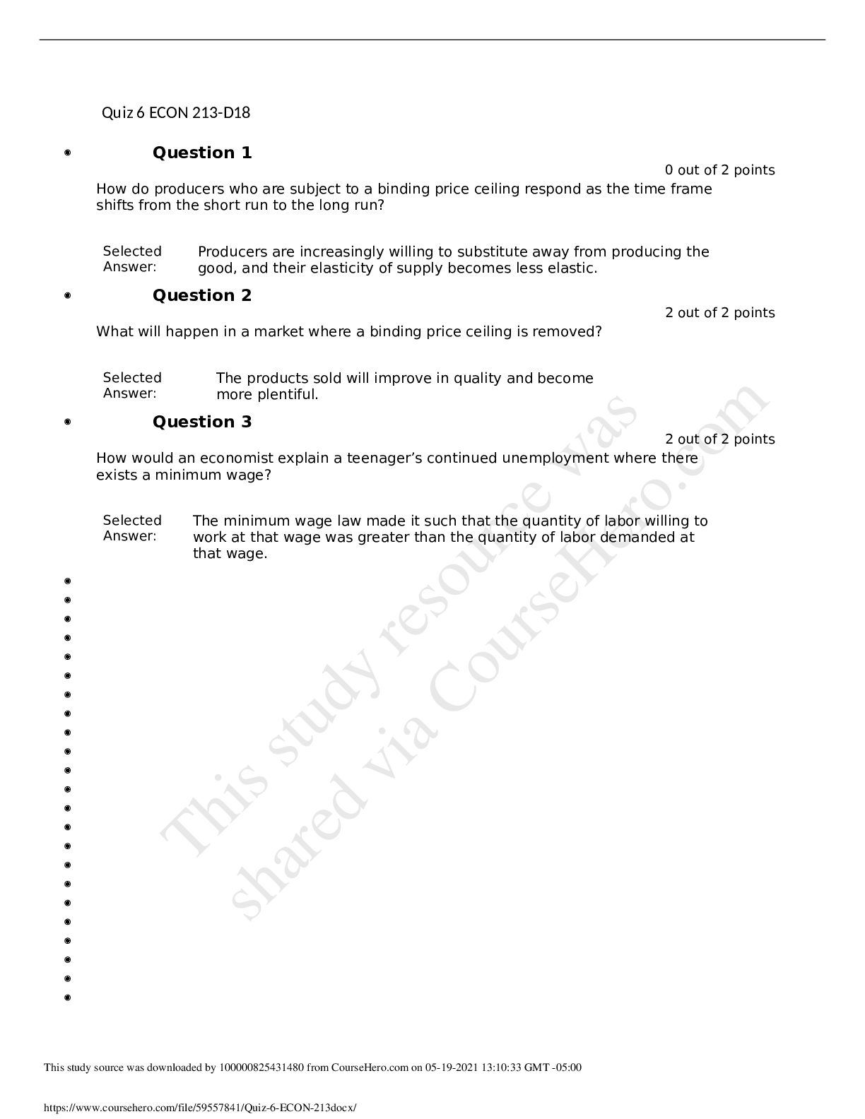 Preview of Quiz 6 ECON 213-D18