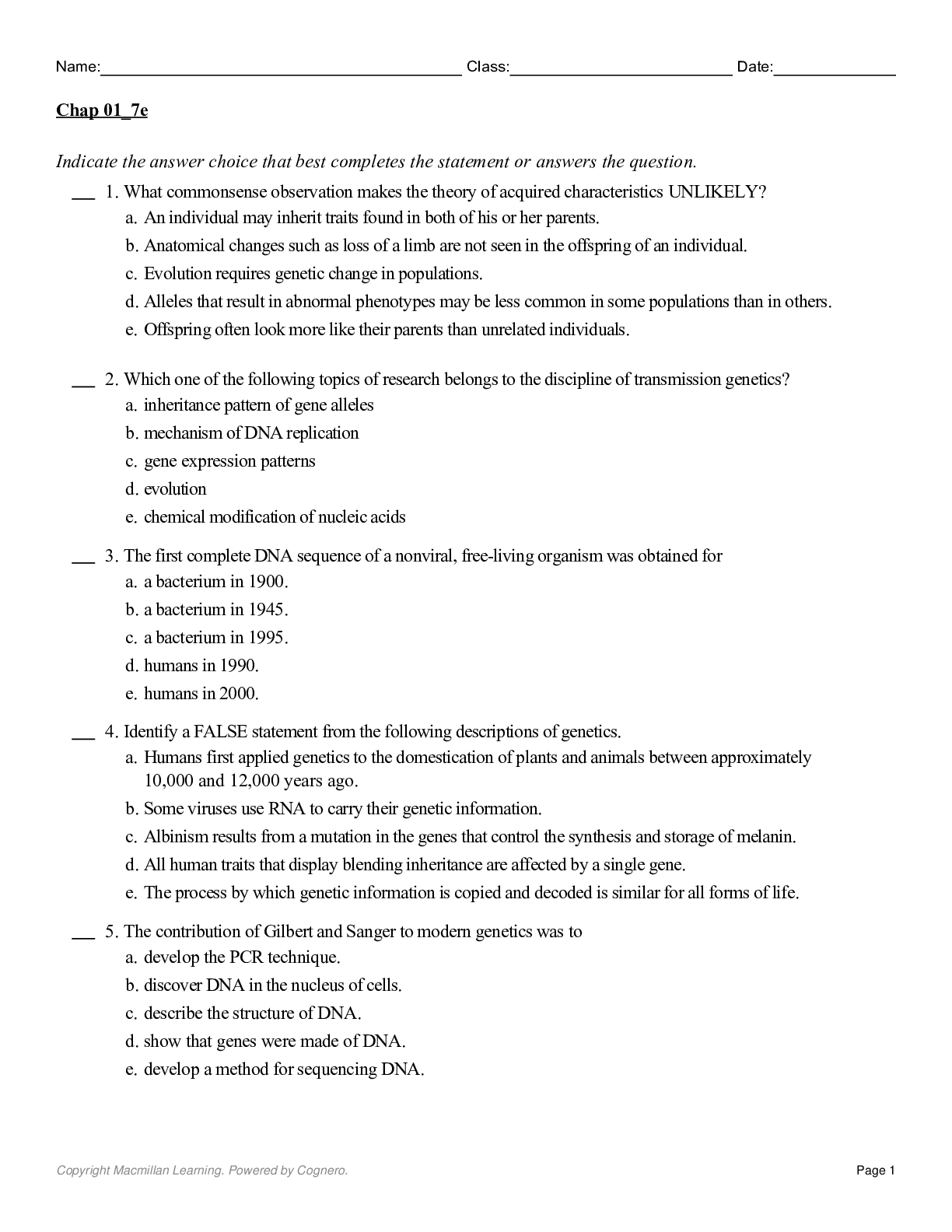 Genetics, A Conceptual Approach, 7th Edition by Benjamin Pierce TEST BANK