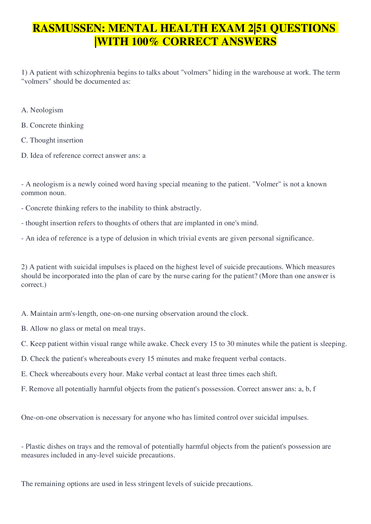 Preview image for NUR 2356 / NUR2356: Rasmussen Spring 2021 Multidimensional Care I Exam 1 |112 Q&A|