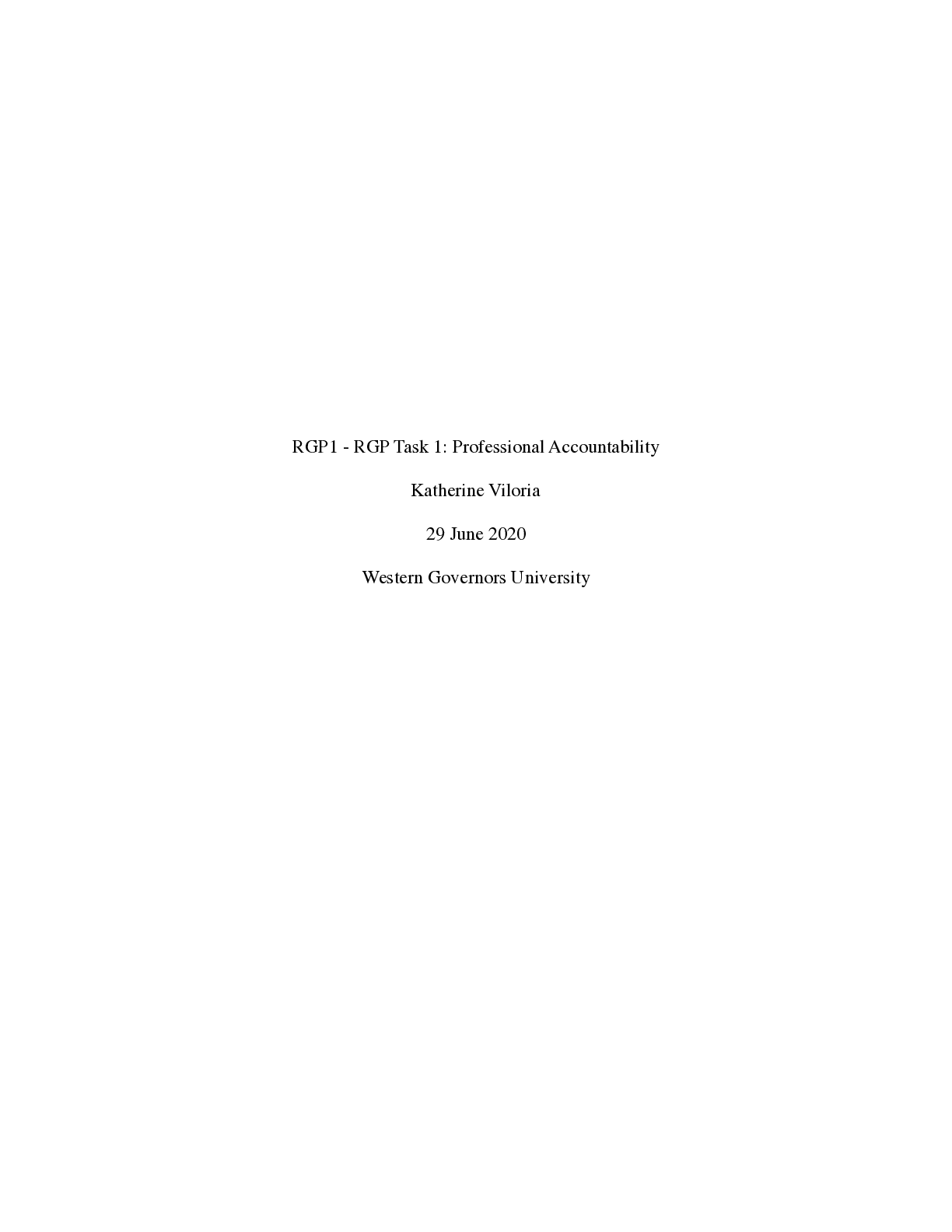Preview of RGP Task 1 Professional Accountability - Western Governors University C 820