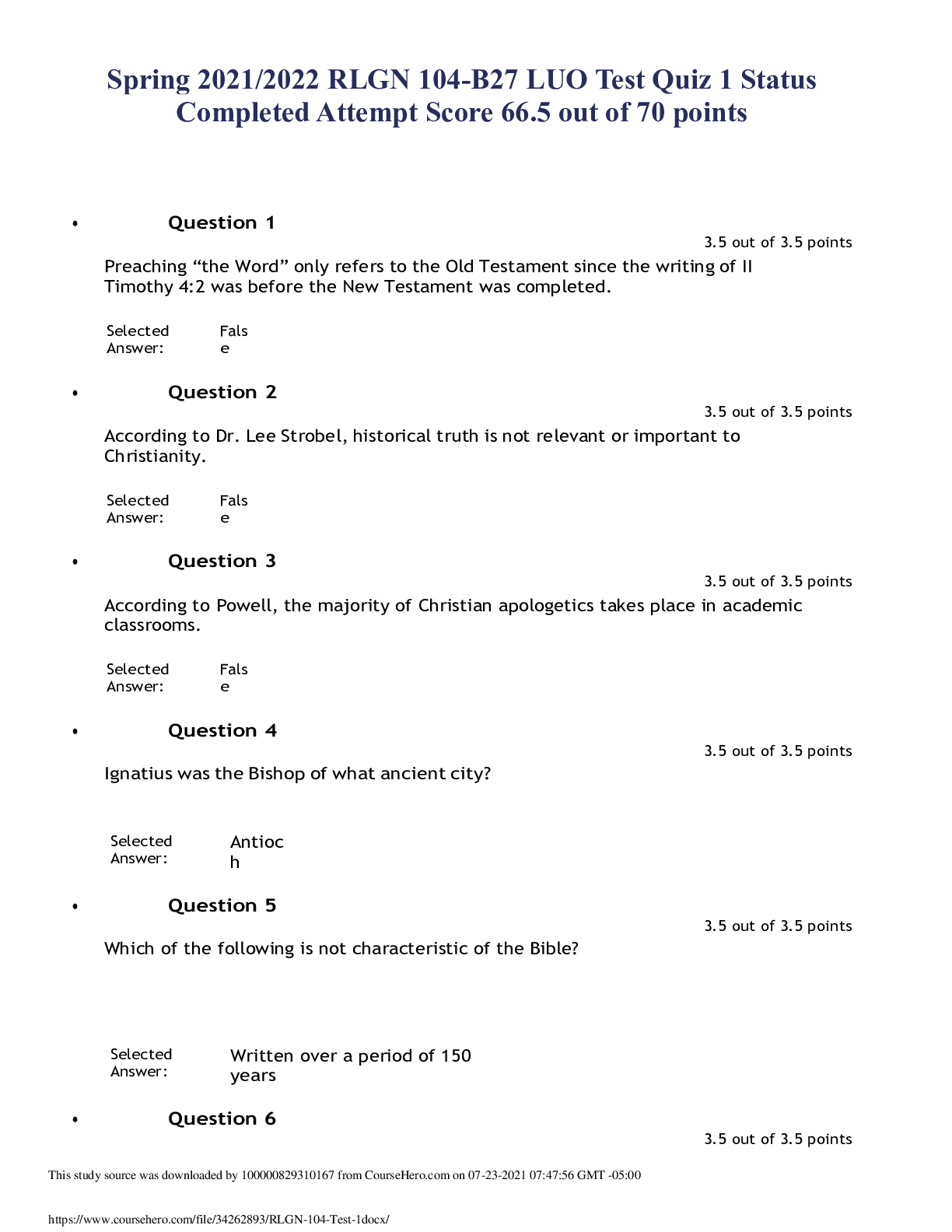 Preview of RLGN 104 Test 1