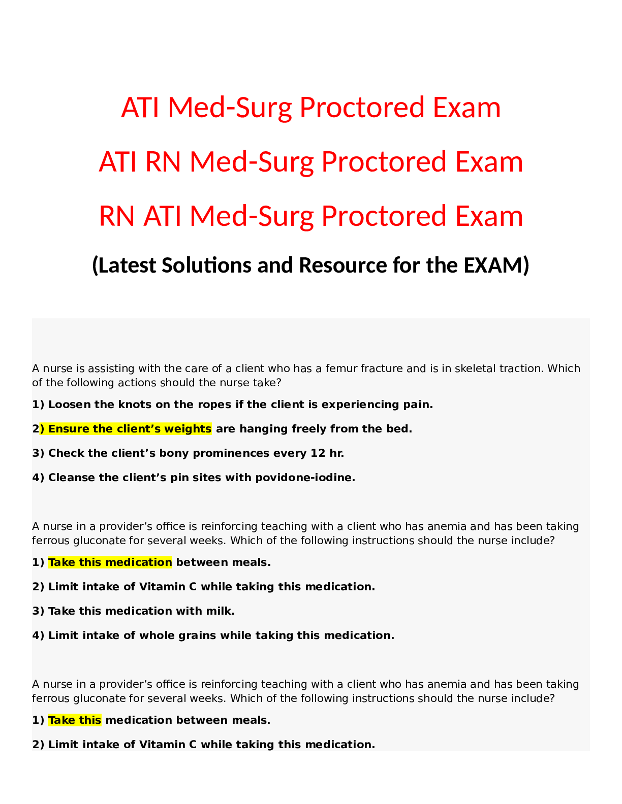 Preview image for RN ATI Med-Surg Proctored Exam 2021