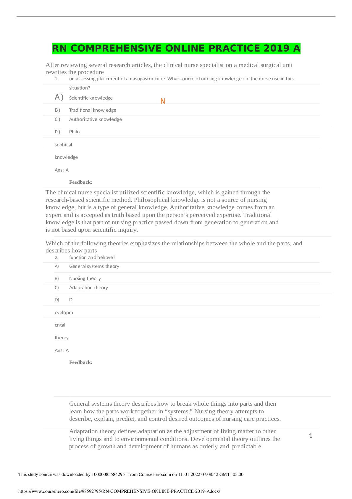 Preview image for RN Comprehensive Predictor 2019 Form A