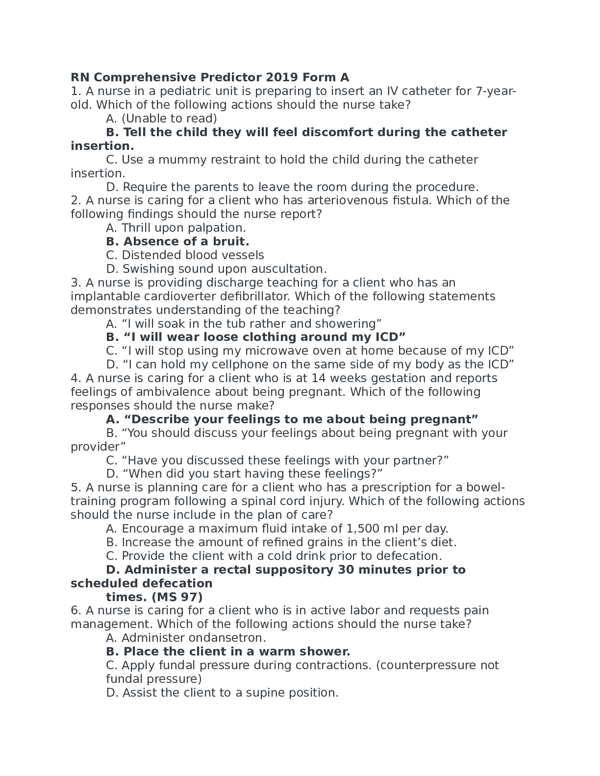 Preview image for RN Comprehensive Predictor 2019 Form A Latest Solutions