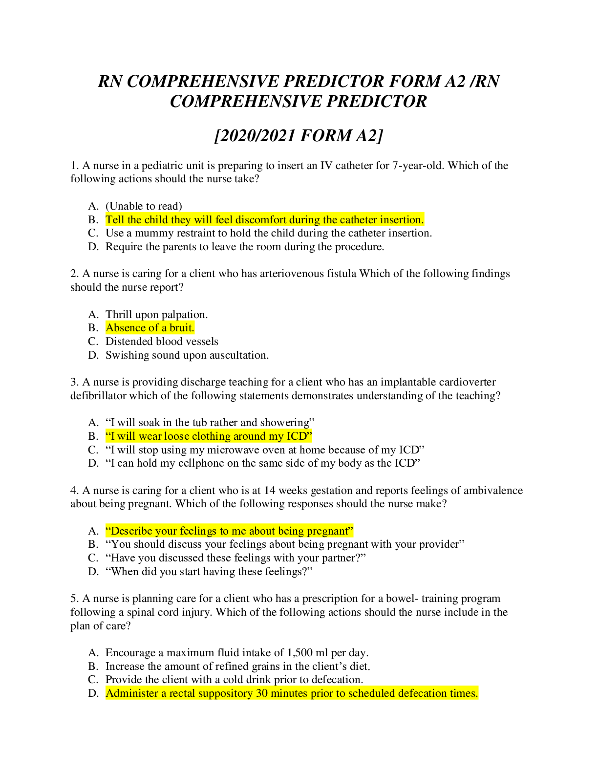 Preview of RN COMPREHENSIVE PREDICTOR FORM A2 /RN COMPREHENSIVE PREDICTOR [2020/2021 FORM A2]