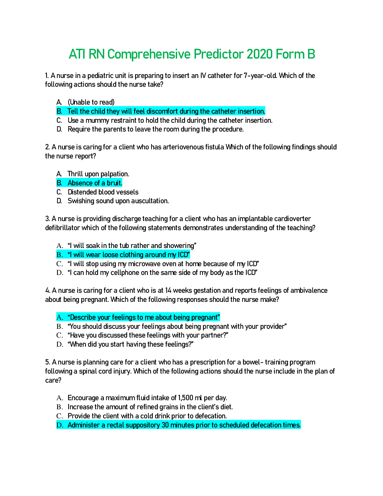 Preview image for ATI RN Comprehensive Predictor 2020 Form B