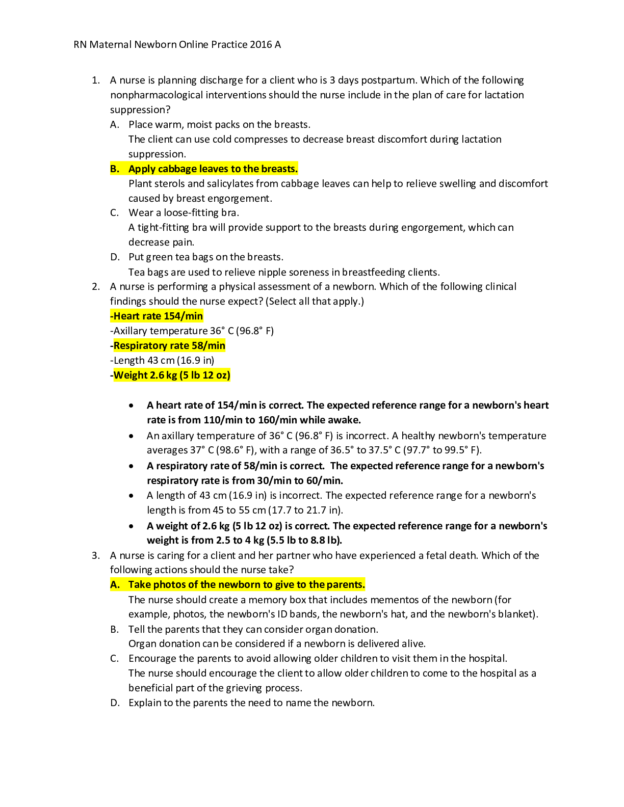 Preview image for ATI RN MATERNAL NEWBORN 2016 A