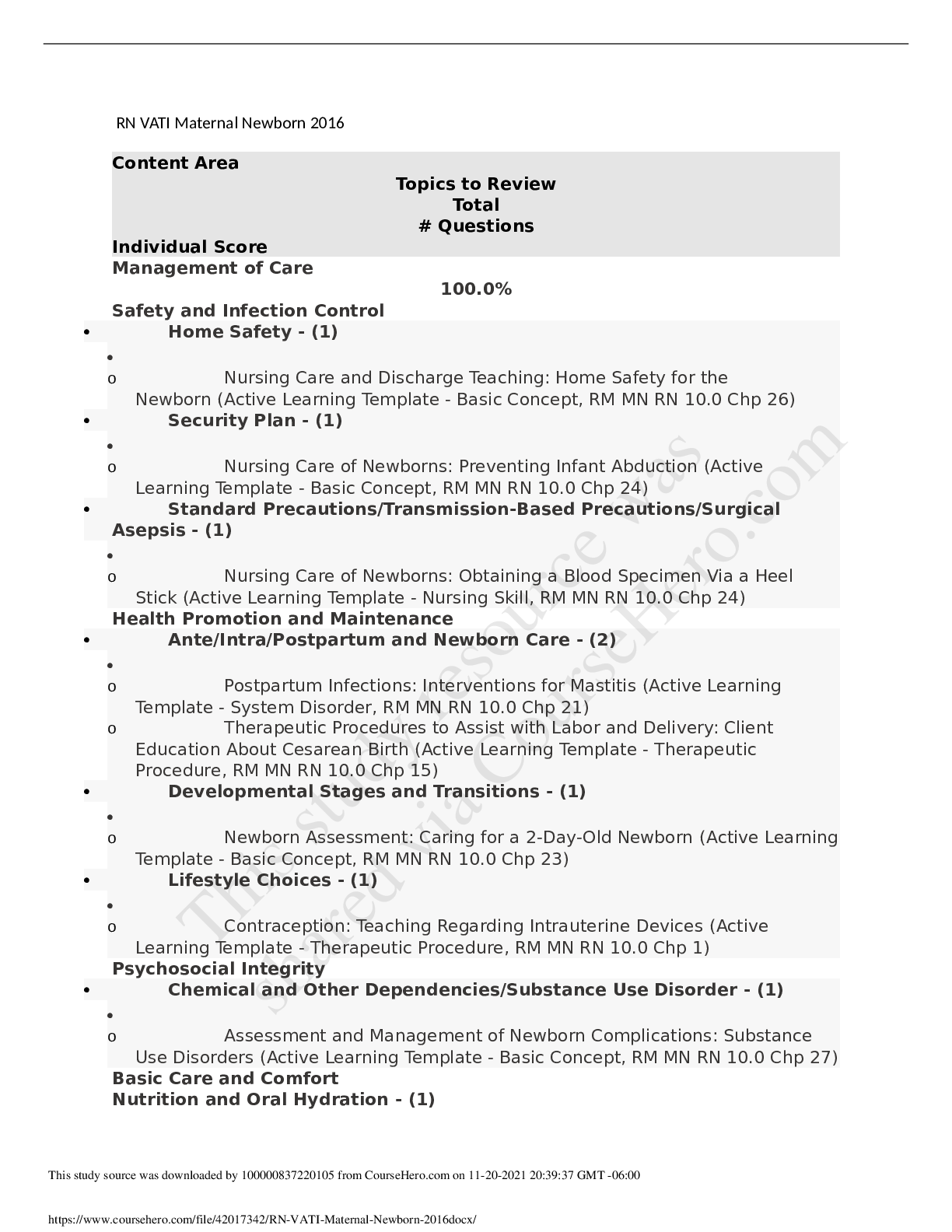 Preview image for RN VATI Maternal Newborn 2016.docx