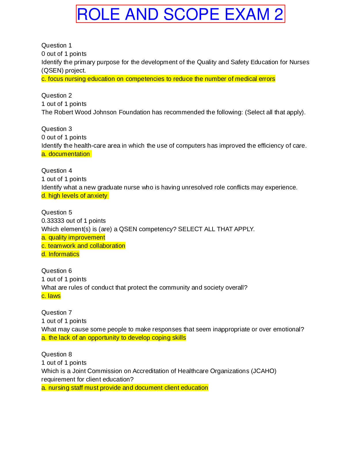 Preview image for Rasmussen College - NURSING NU278 ROLE AND SCOPE EXAM 2 Questions and Answers