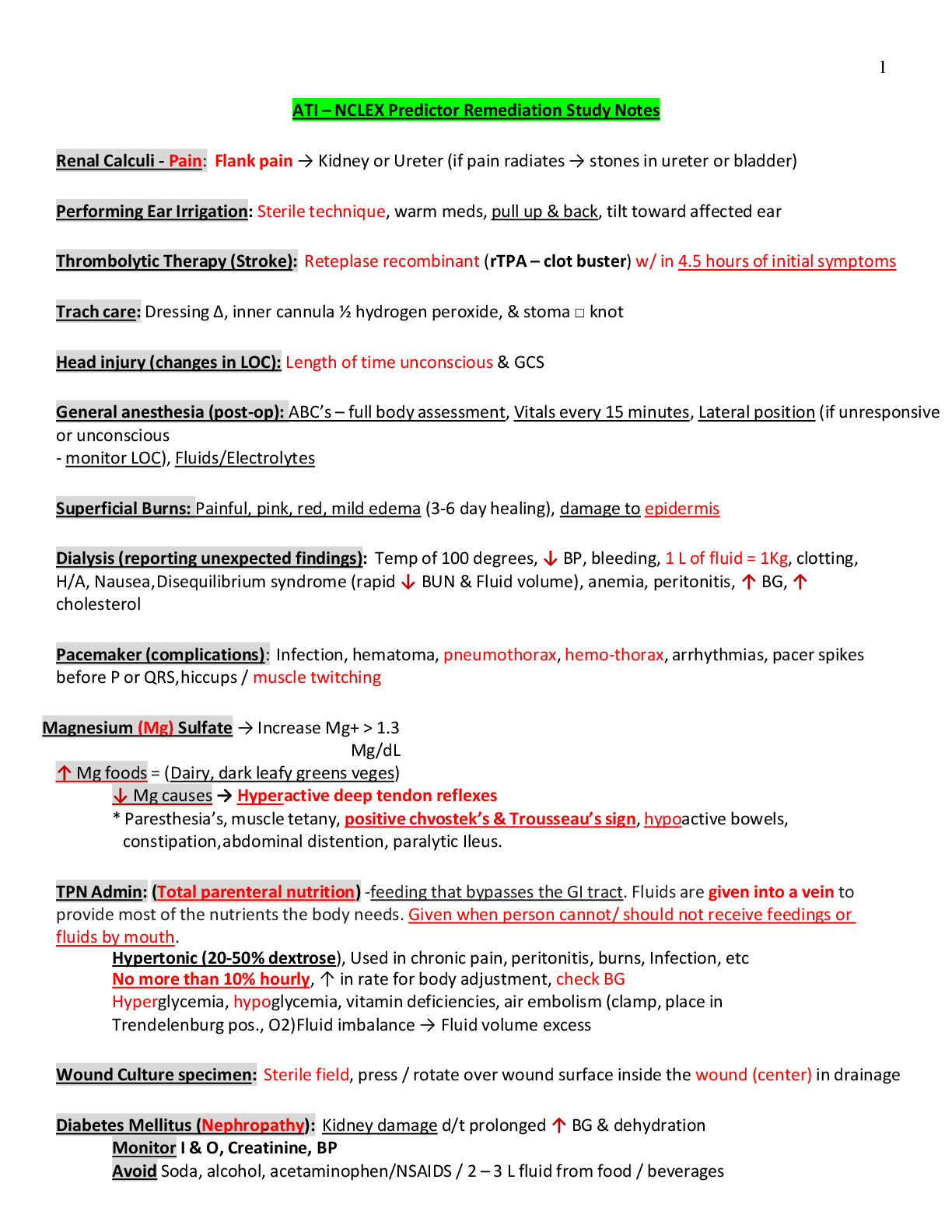 Preview of ATI – NCLEX Predictor Remediation Study Notes