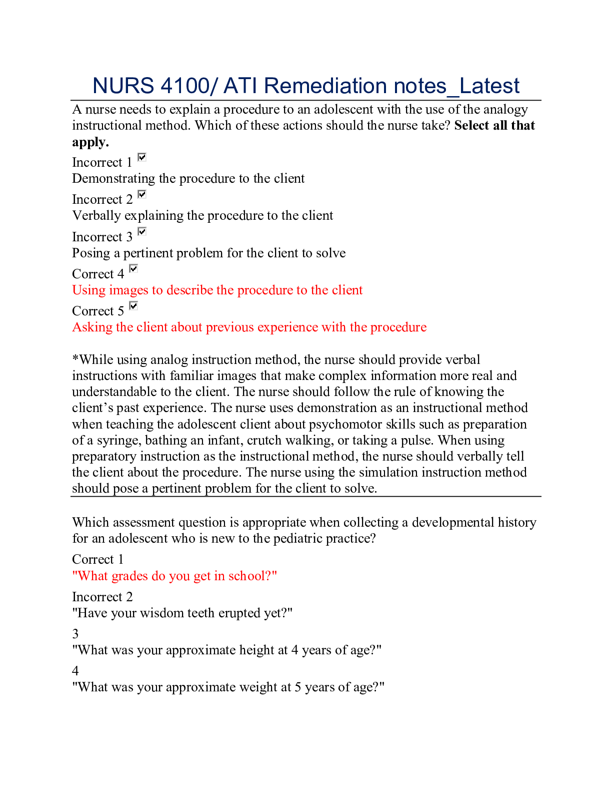 Preview of NURS 4100/ ATI Remediation notes_Latest,100% CORRECT